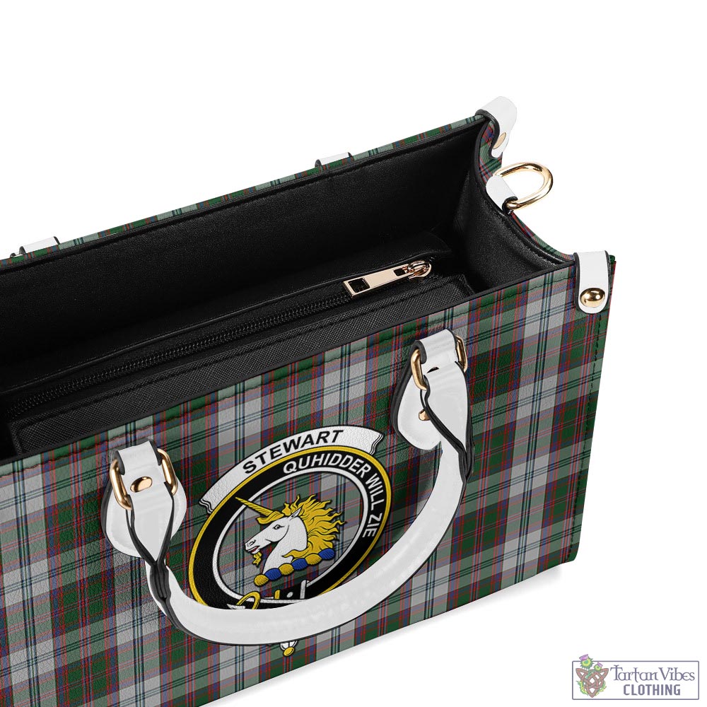 Tartan Vibes Clothing Stewart of Appin Dress Tartan Luxury Leather Handbags with Family Crest