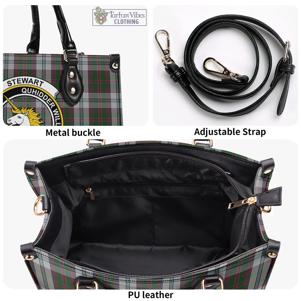 Tartan Vibes Clothing Stewart of Appin Dress Tartan Luxury Leather Handbags with Family Crest