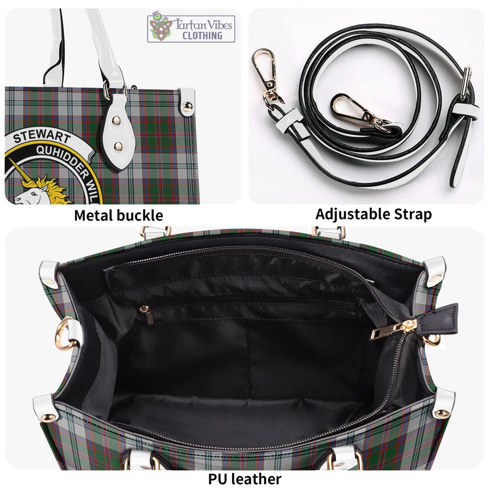 Tartan Vibes Clothing Stewart of Appin Dress Tartan Luxury Leather Handbags with Family Crest