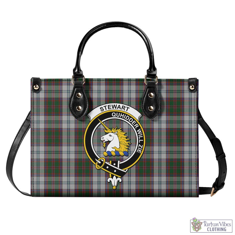 Tartan Vibes Clothing Stewart of Appin Dress Tartan Luxury Leather Handbags with Family Crest