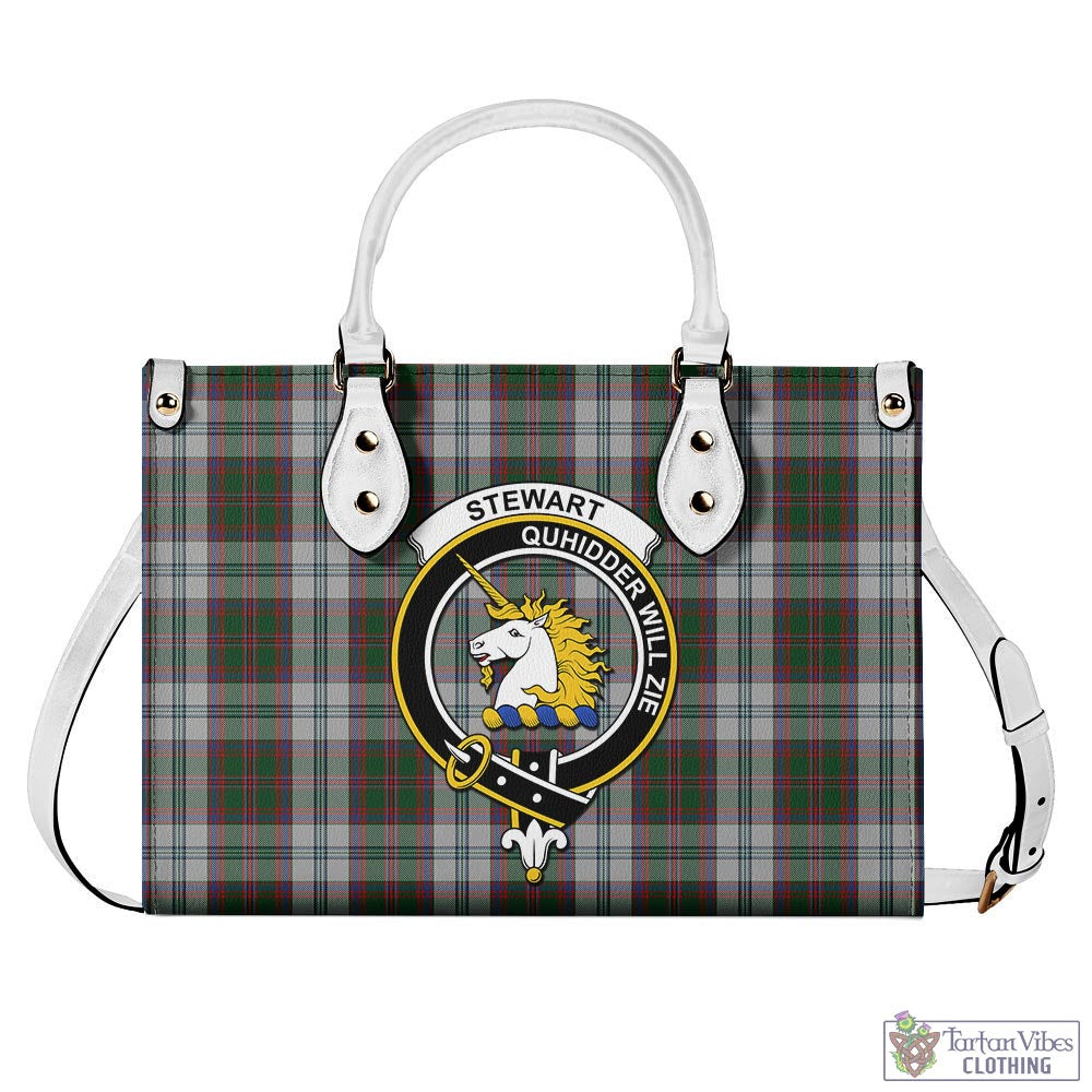 Tartan Vibes Clothing Stewart of Appin Dress Tartan Luxury Leather Handbags with Family Crest