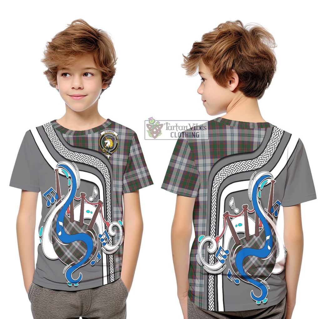 Tartan Vibes Clothing Stewart of Appin Dress Tartan Kid T-Shirt with Epic Bagpipe Style