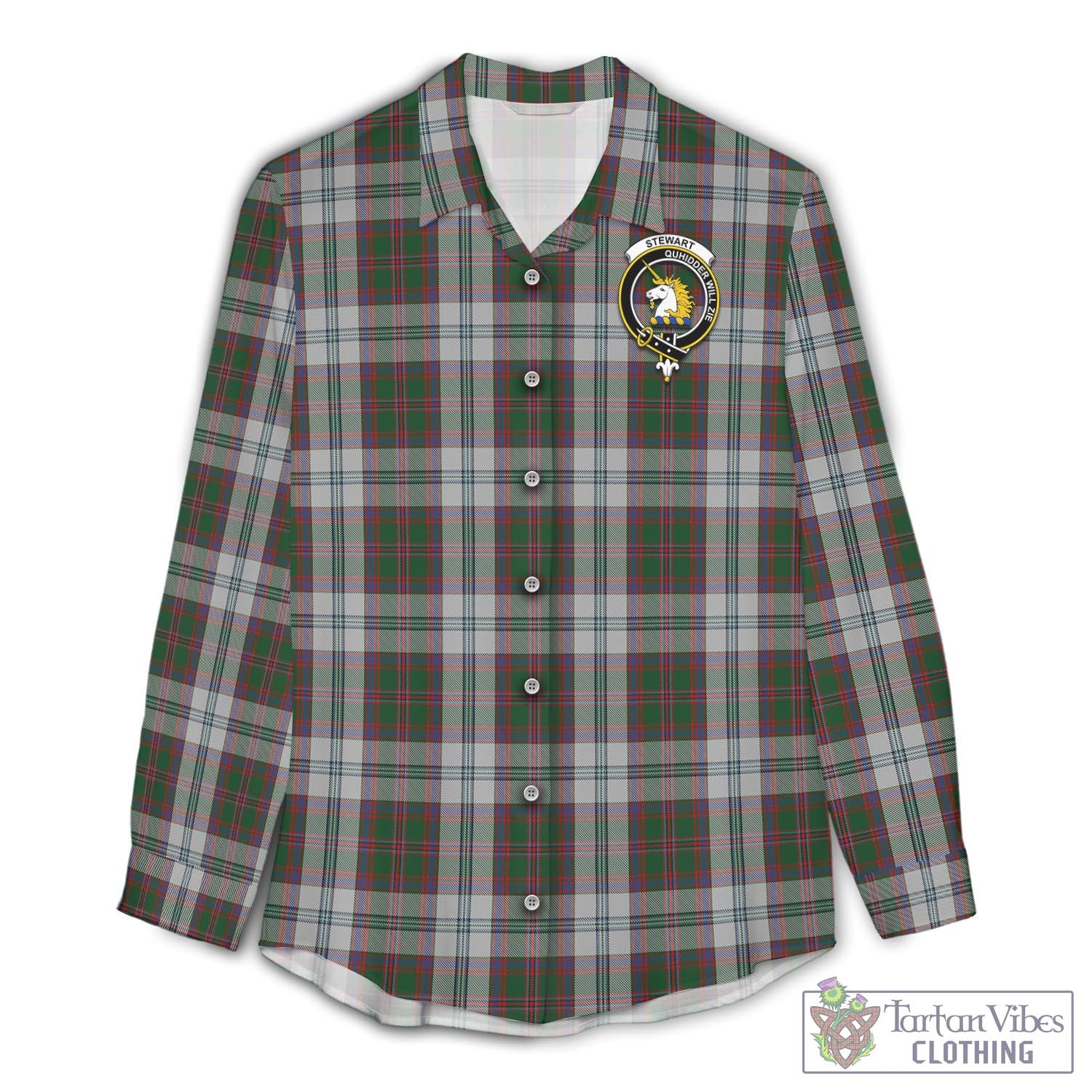 Tartan Vibes Clothing Stewart of Appin Dress Tartan Womens Casual Shirt with Family Crest