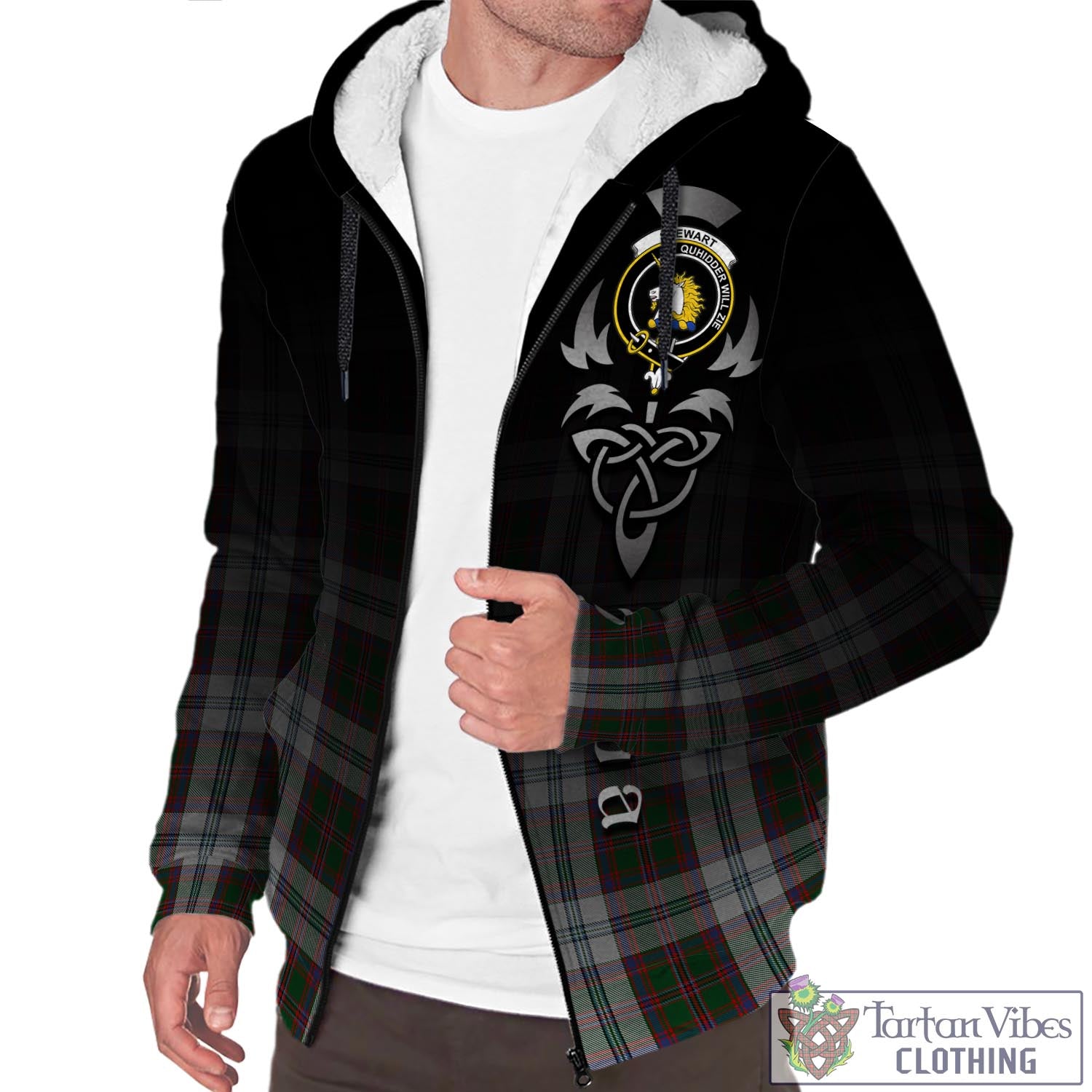 Tartan Vibes Clothing Stewart of Appin Dress Tartan Sherpa Hoodie Featuring Alba Gu Brath Family Crest Celtic Inspired