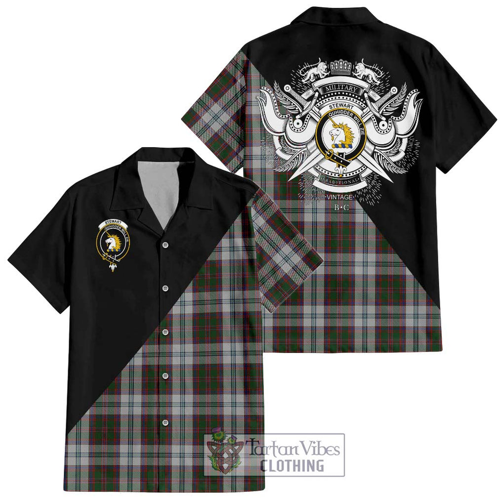 Stewart of Appin Dress Tartan Short Sleeve Button Shirt with Family Crest and Military Logo Style Kid - Tartanvibesclothing Shop