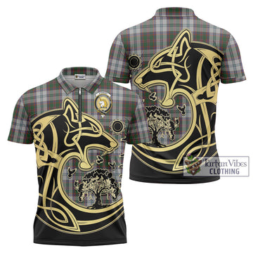 Stewart of Appin Dress Tartan Zipper Polo Shirt with Family Crest Celtic Wolf Style