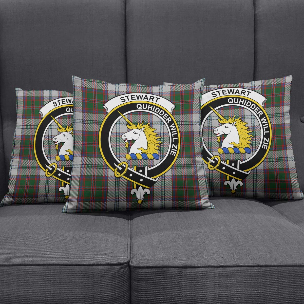 Stewart of Appin Dress Tartan Pillow Cover with Family Crest Square Pillow Cover - Tartanvibesclothing