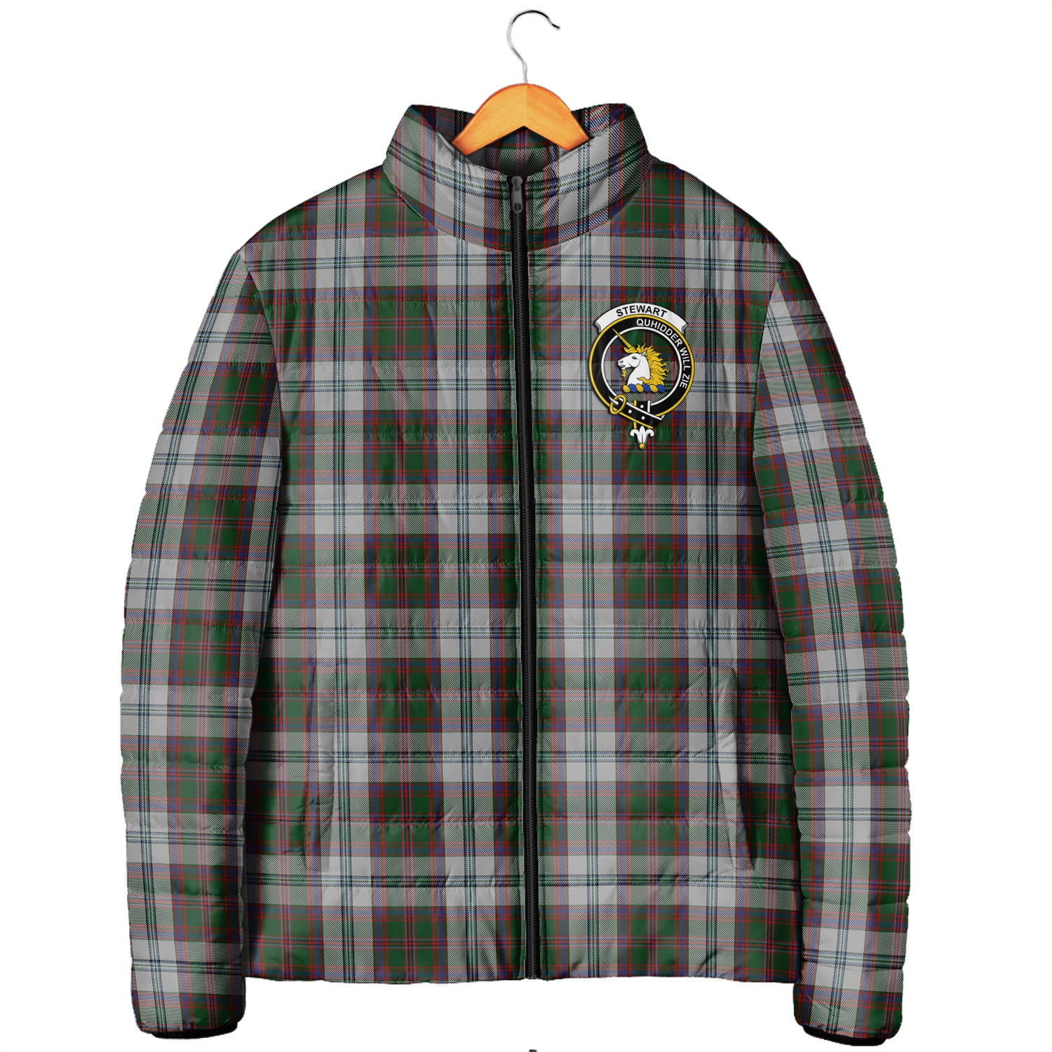 Stewart of Appin Dress Tartan Padded Jacket with Family Crest Men's Padded Jacket - Tartan Vibes Clothing