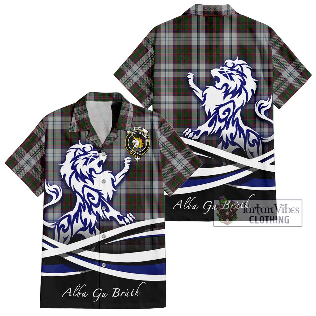 Stewart of Appin Dress Tartan Short Sleeve Button Shirt with Alba Gu Brath Regal Lion Emblem Kid - Tartanvibesclothing Shop