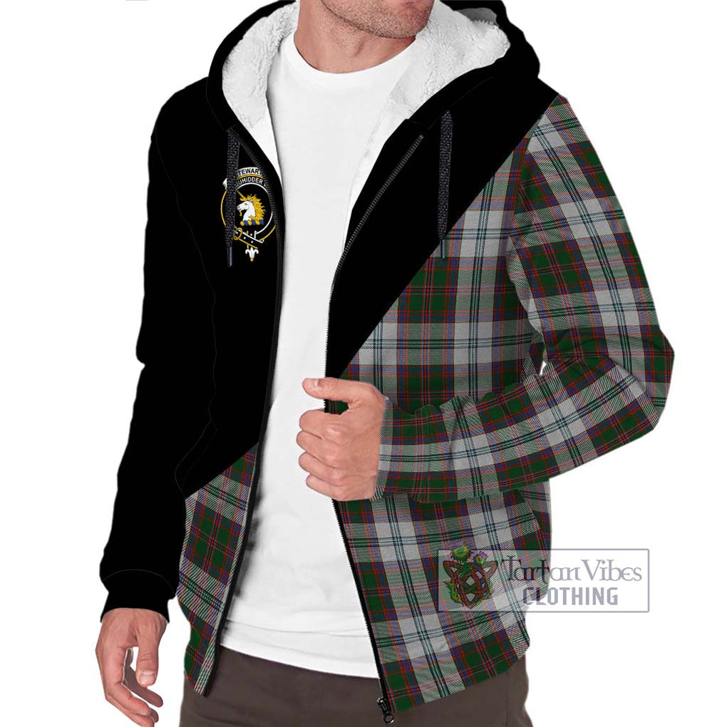 Stewart of Appin Dress Tartan Sherpa Hoodie with Family Crest and Military Logo Style Unisex S - Tartanvibesclothing Shop