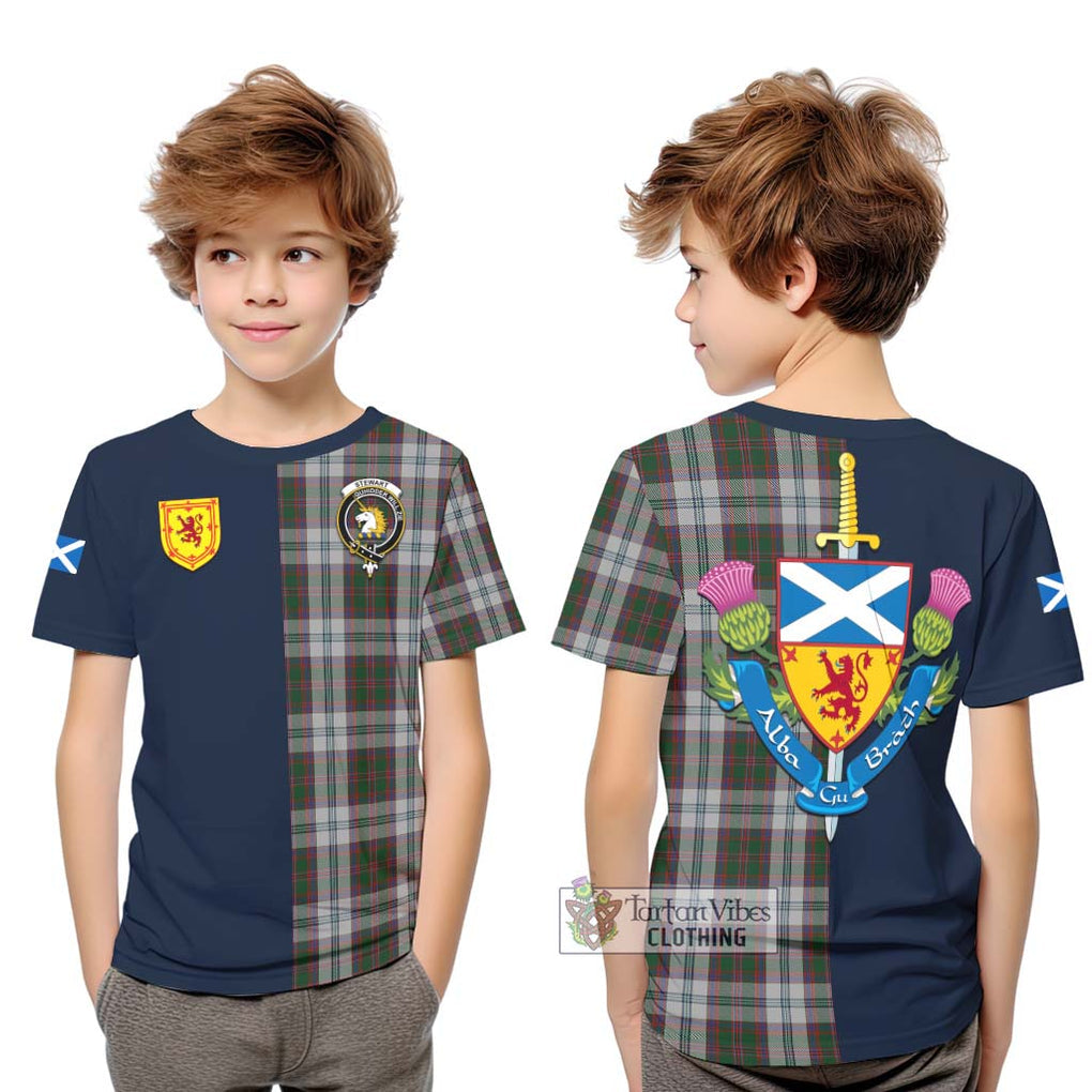 Tartan Vibes Clothing Stewart of Appin Dress Tartan Kid T-Shirt with Scottish Lion Royal Arm Half Style