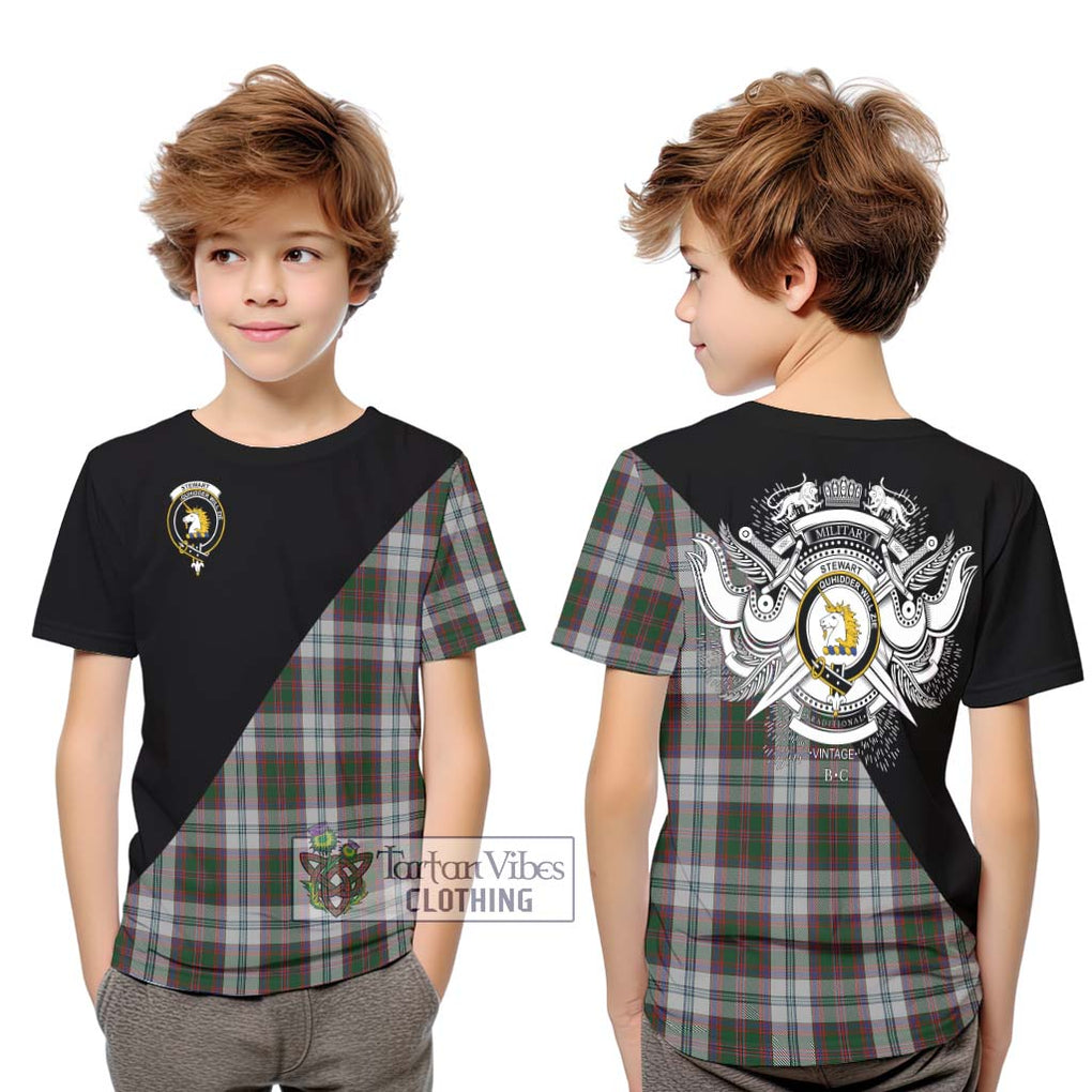 Stewart of Appin Dress Tartan Kid T-Shirt with Family Crest and Military Logo Style Youth XL Size14 - Tartanvibesclothing Shop