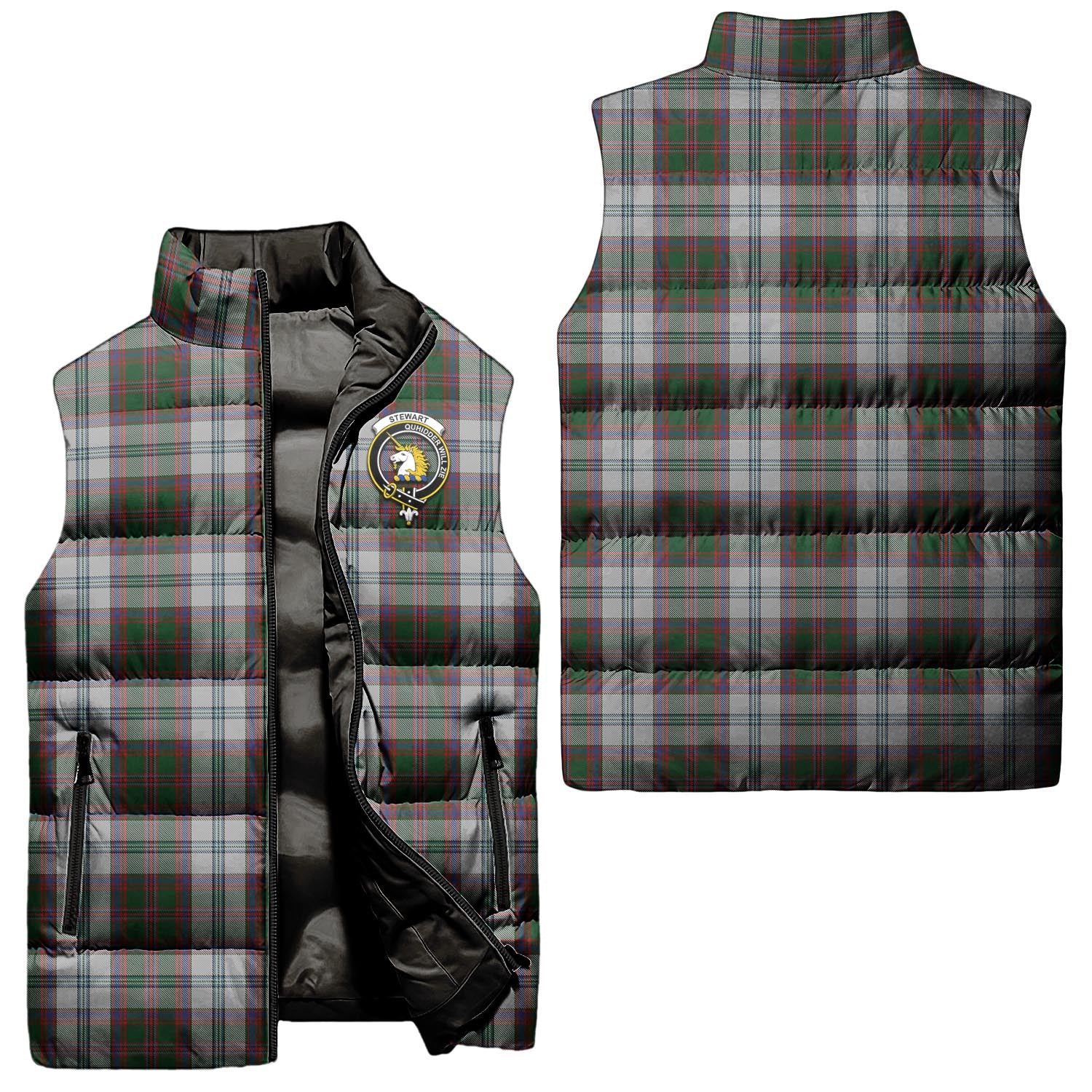 Stewart of Appin Dress Tartan Sleeveless Puffer Jacket with Family Crest Unisex - Tartanvibesclothing