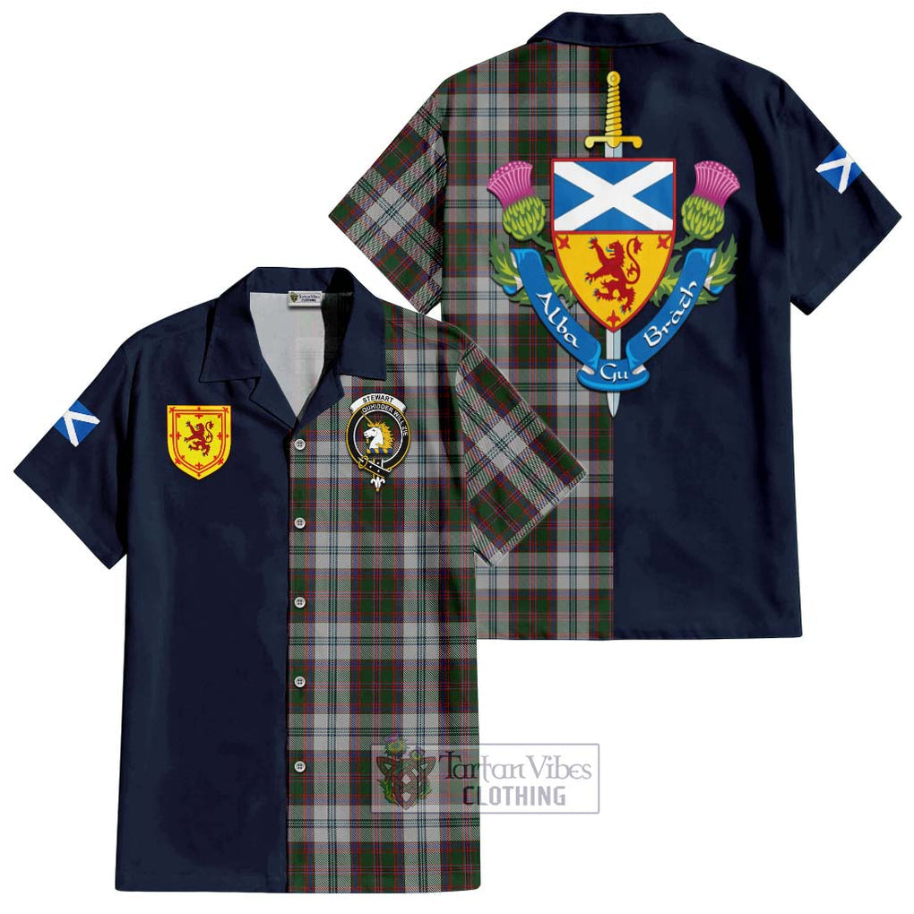 Tartan Vibes Clothing Stewart of Appin Dress Tartan Short Sleeve Button Shirt with Scottish Lion Royal Arm Half Style