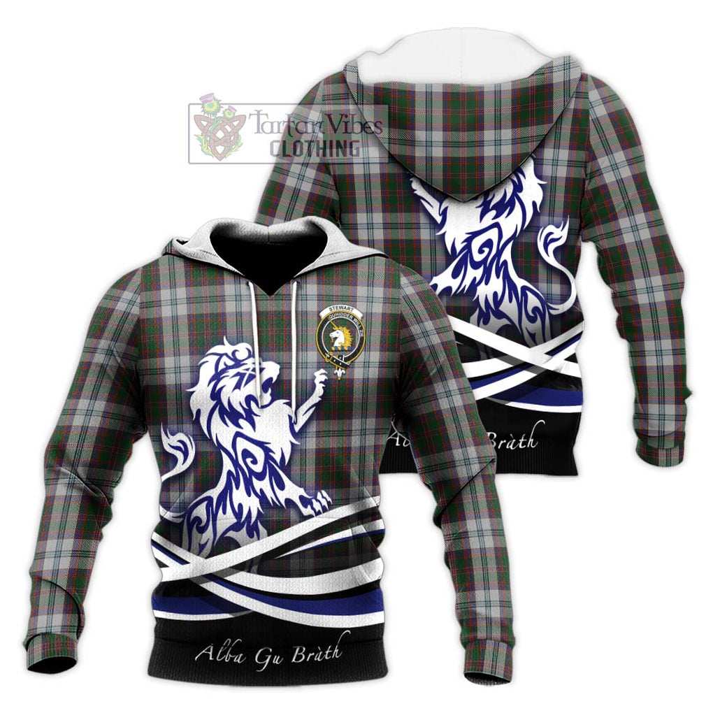 Stewart of Appin Dress Tartan Knitted Hoodie with Alba Gu Brath Regal Lion Emblem Unisex Knitted Pullover Hoodie - Tartanvibesclothing Shop