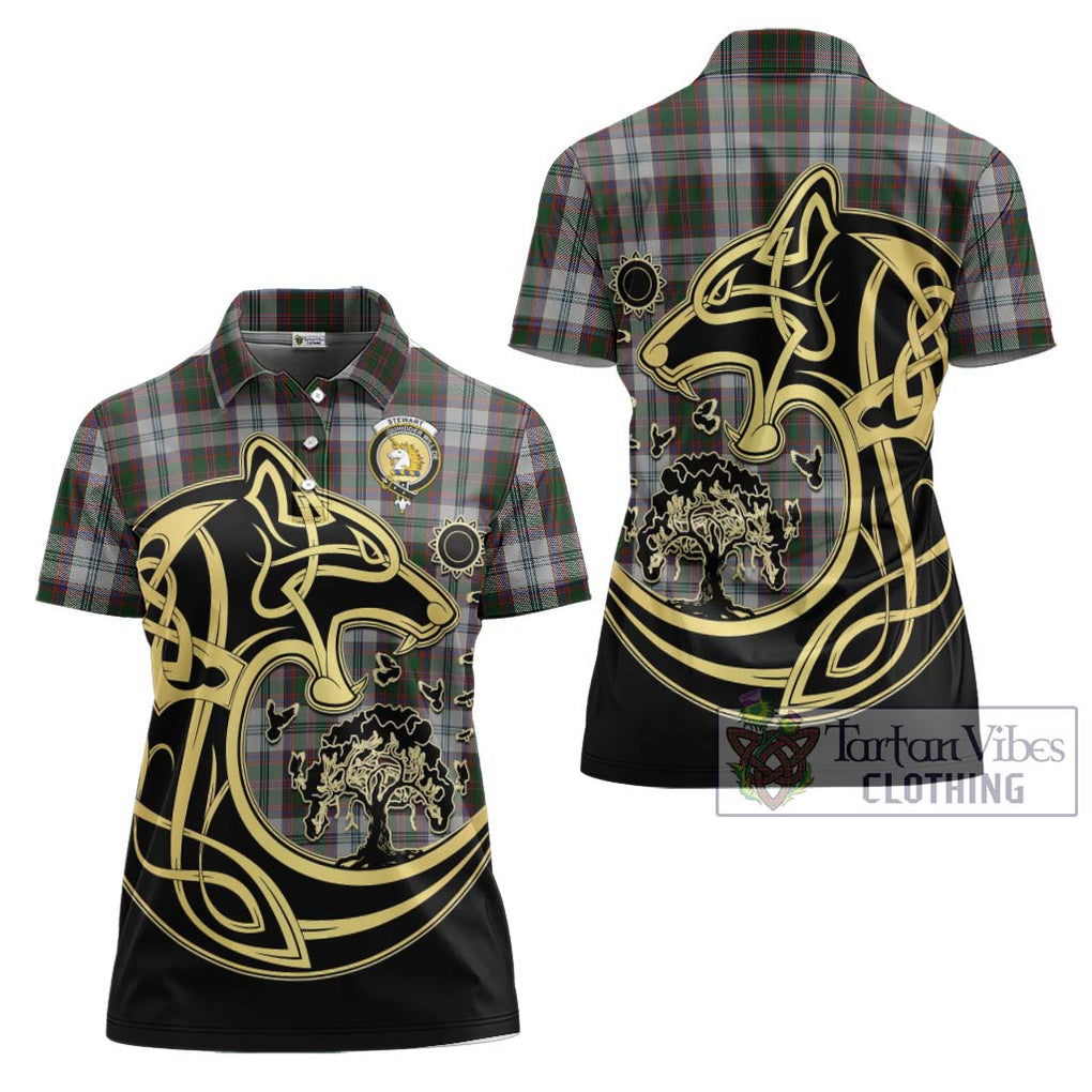 Stewart of Appin Dress Tartan Women's Polo Shirt with Family Crest Celtic Wolf Style Women - Tartanvibesclothing Shop