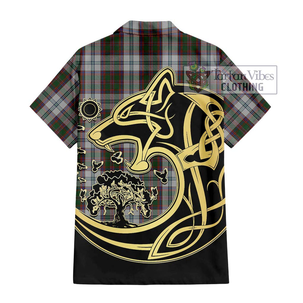 Stewart of Appin Dress Tartan Short Sleeve Button Shirt with Family Crest Celtic Wolf Style - Tartan Vibes Clothing