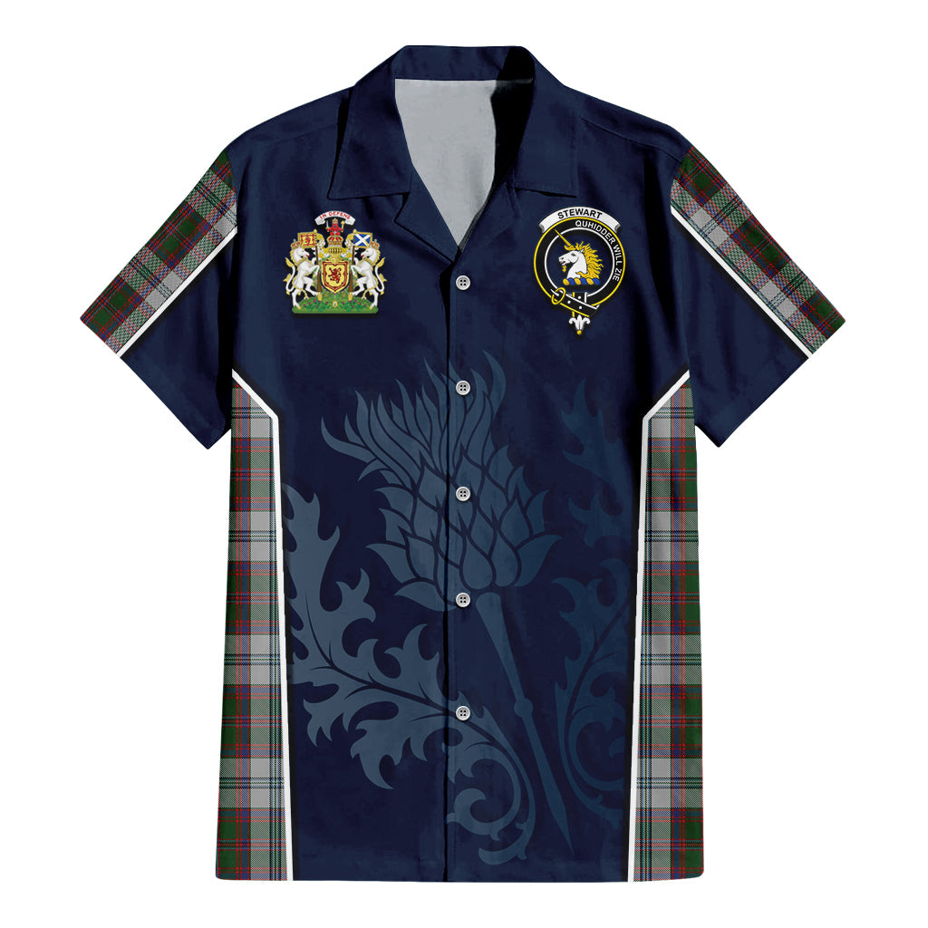 Tartan Vibes Clothing Stewart of Appin Dress Tartan Short Sleeve Button Up Shirt with Family Crest and Scottish Thistle Vibes Sport Style