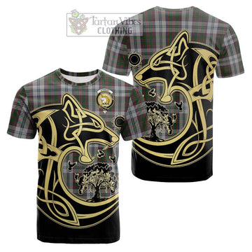 Stewart of Appin Dress Tartan Cotton T-shirt with Family Crest Celtic Wolf Style