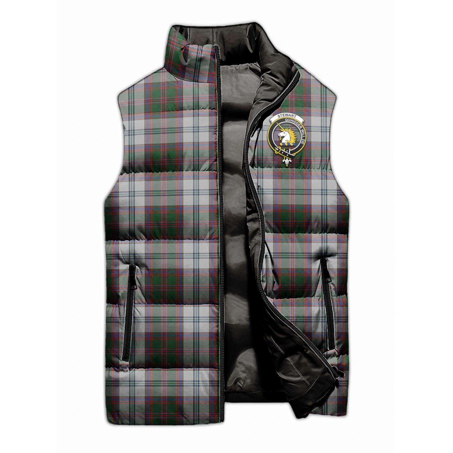 Stewart of Appin Dress Tartan Sleeveless Puffer Jacket with Family Crest - Tartanvibesclothing