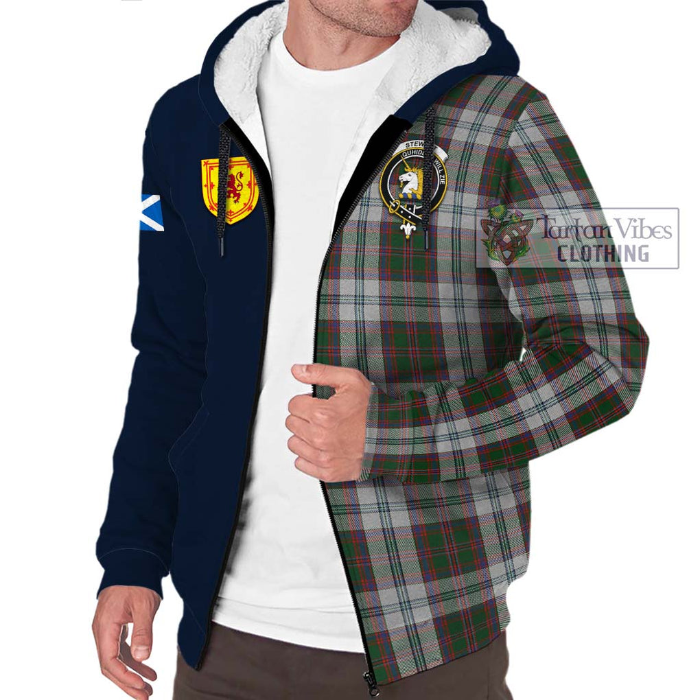 Tartan Vibes Clothing Stewart of Appin Dress Tartan Sherpa Hoodie with Scottish Lion Royal Arm Half Style