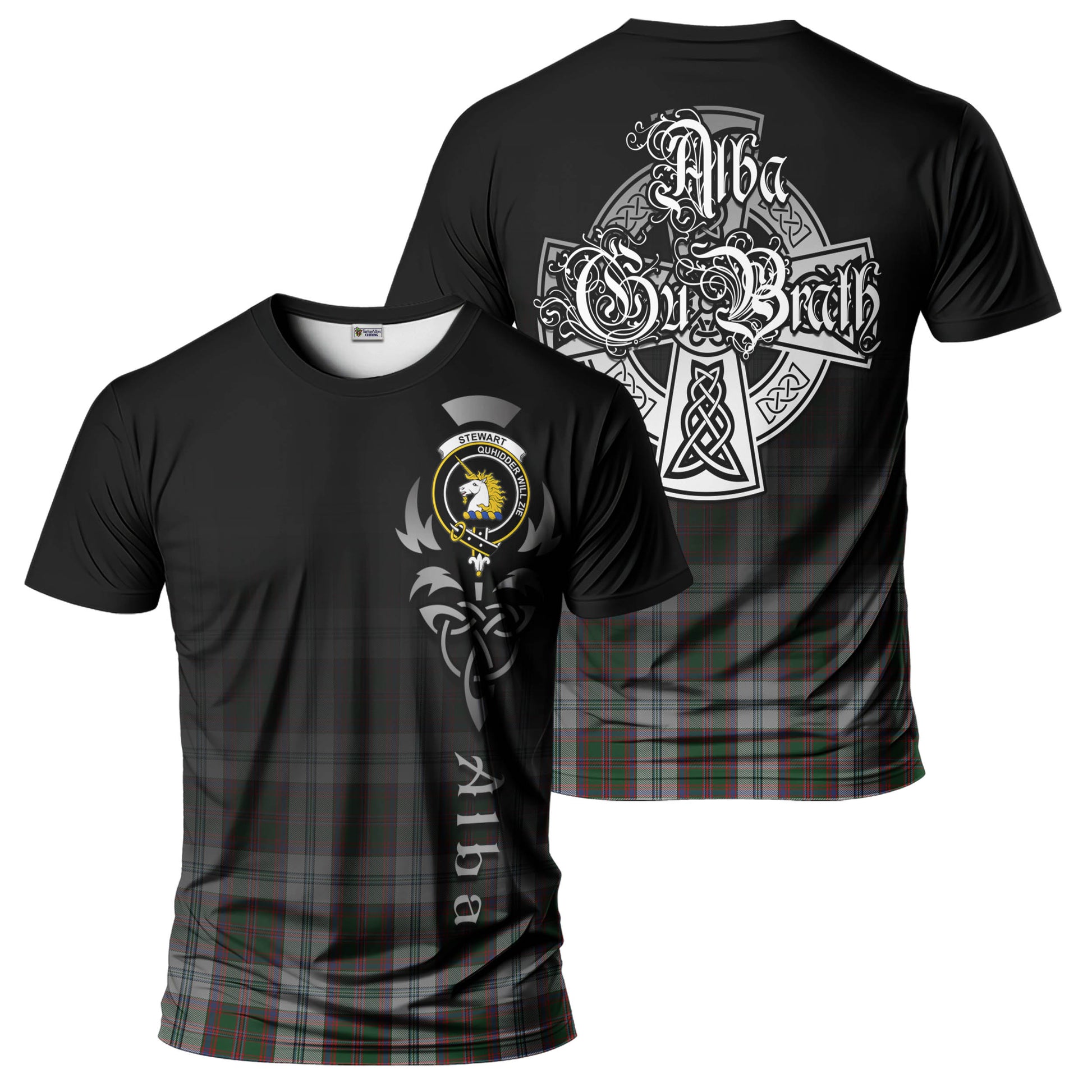 Tartan Vibes Clothing Stewart of Appin Dress Tartan T-Shirt Featuring Alba Gu Brath Family Crest Celtic Inspired