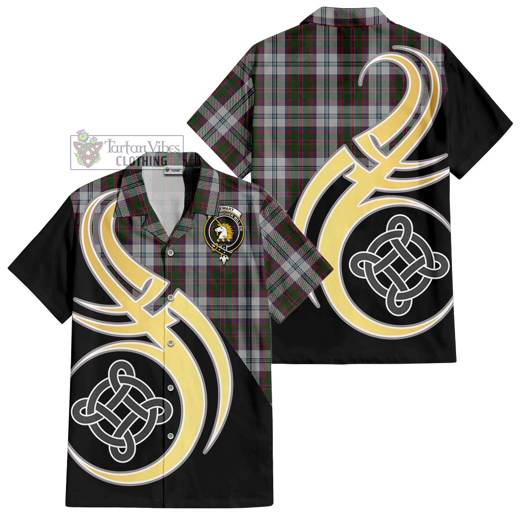 Stewart of Appin Dress Tartan Short Sleeve Button Shirt with Family Crest and Celtic Symbol Style - Tartan Vibes Clothing