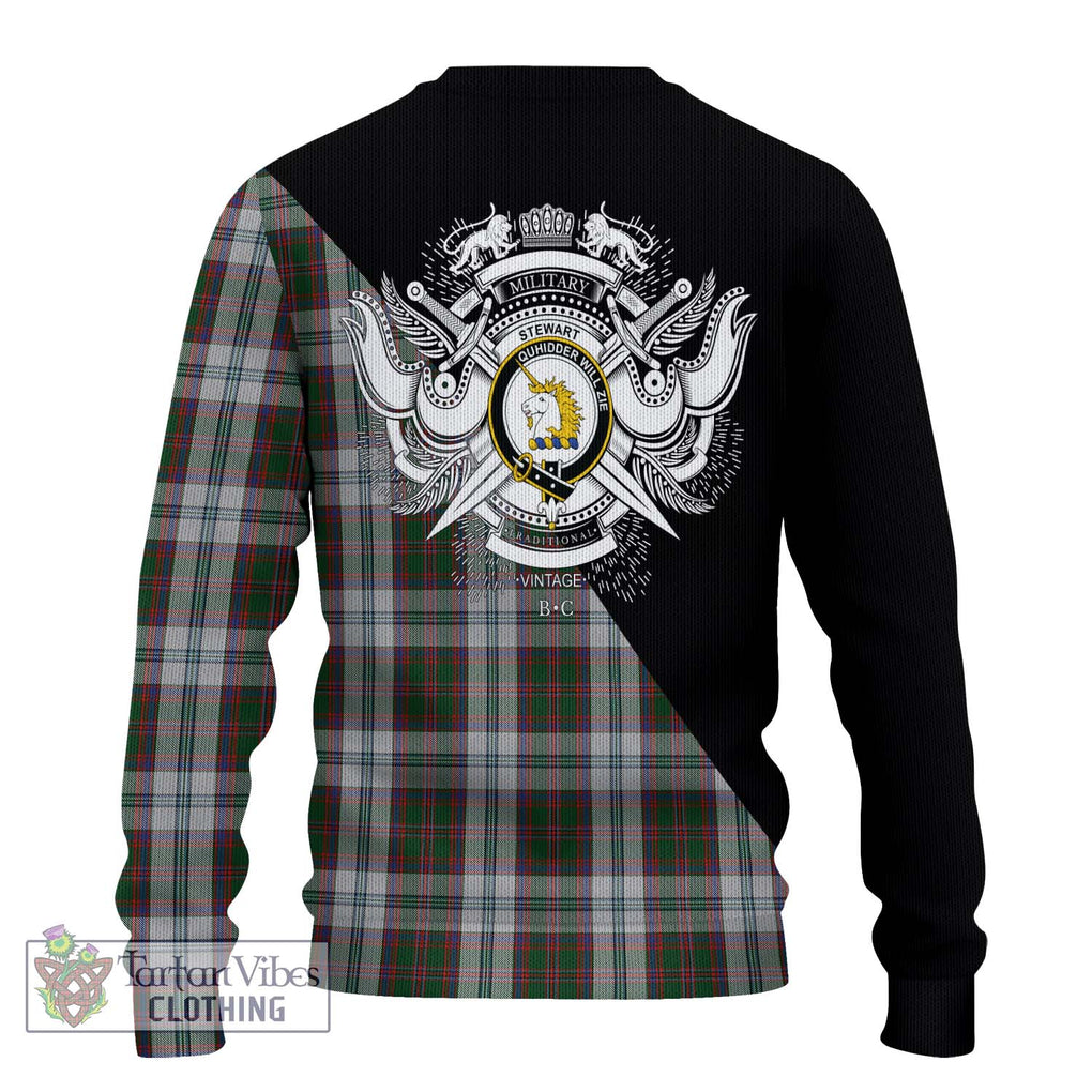 Stewart of Appin Dress Tartan Knitted Sweater with Family Crest and Military Logo Style - Tartanvibesclothing Shop