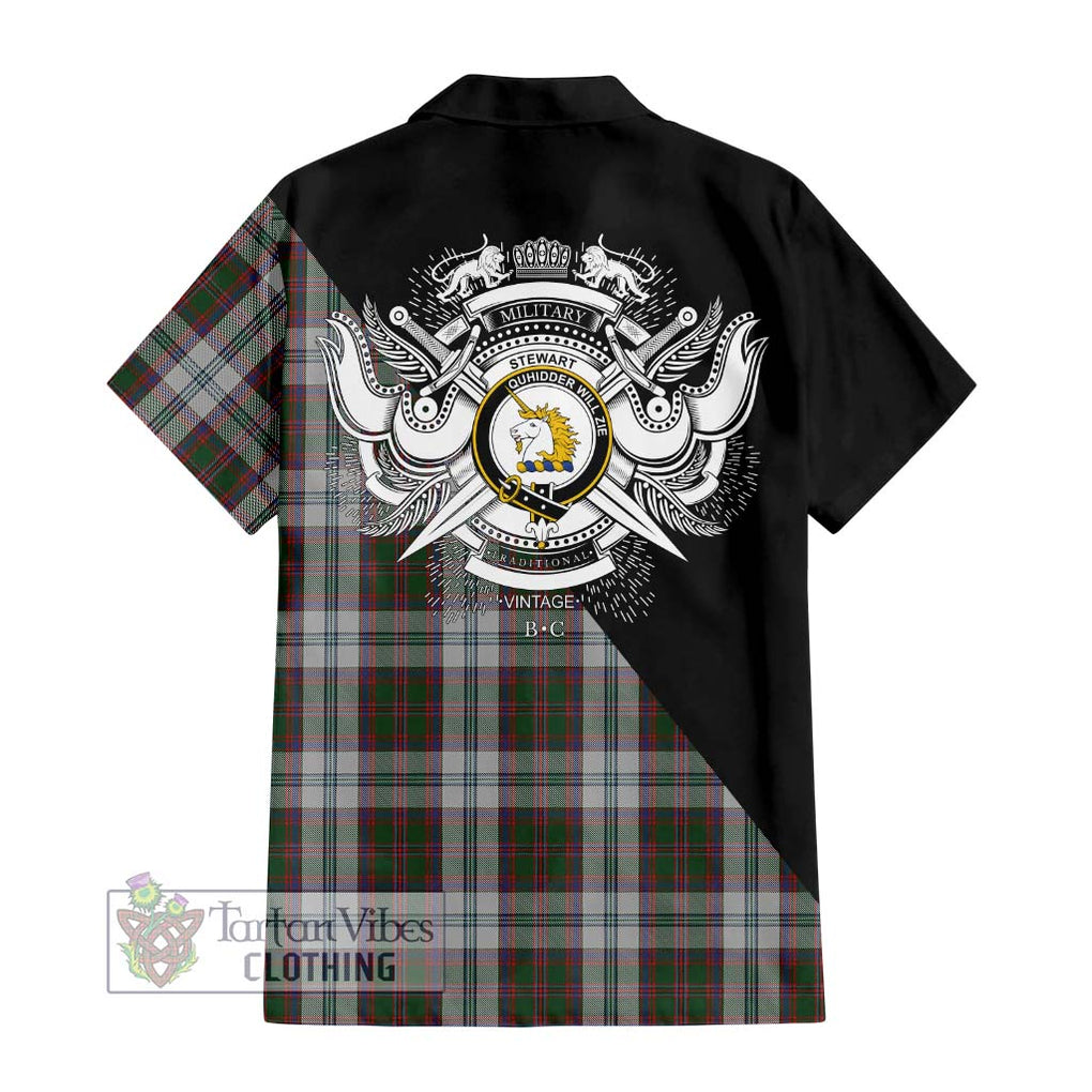 Stewart of Appin Dress Tartan Short Sleeve Button Shirt with Family Crest and Military Logo Style - Tartanvibesclothing Shop