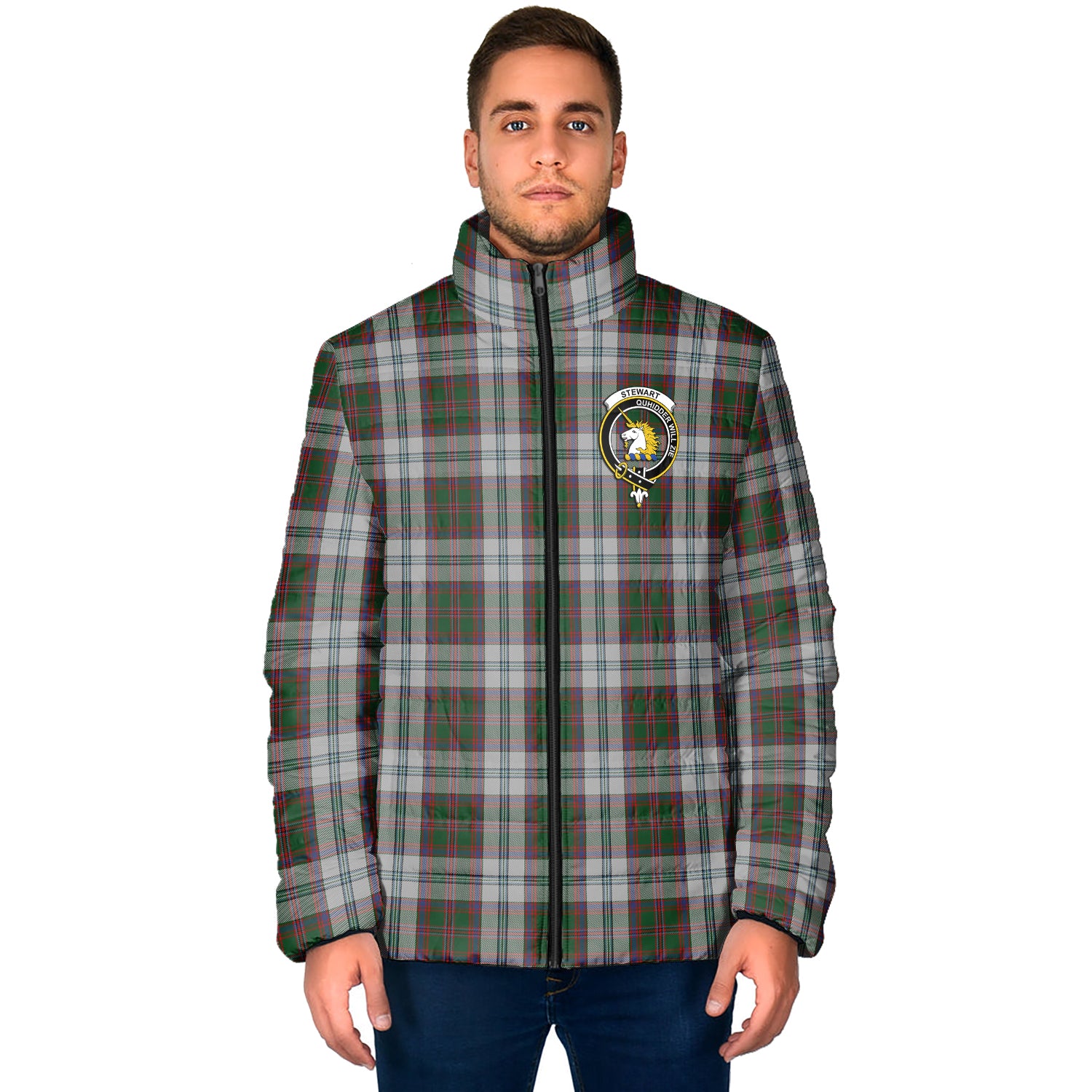 Stewart of Appin Dress Tartan Padded Jacket with Family Crest - Tartan Vibes Clothing