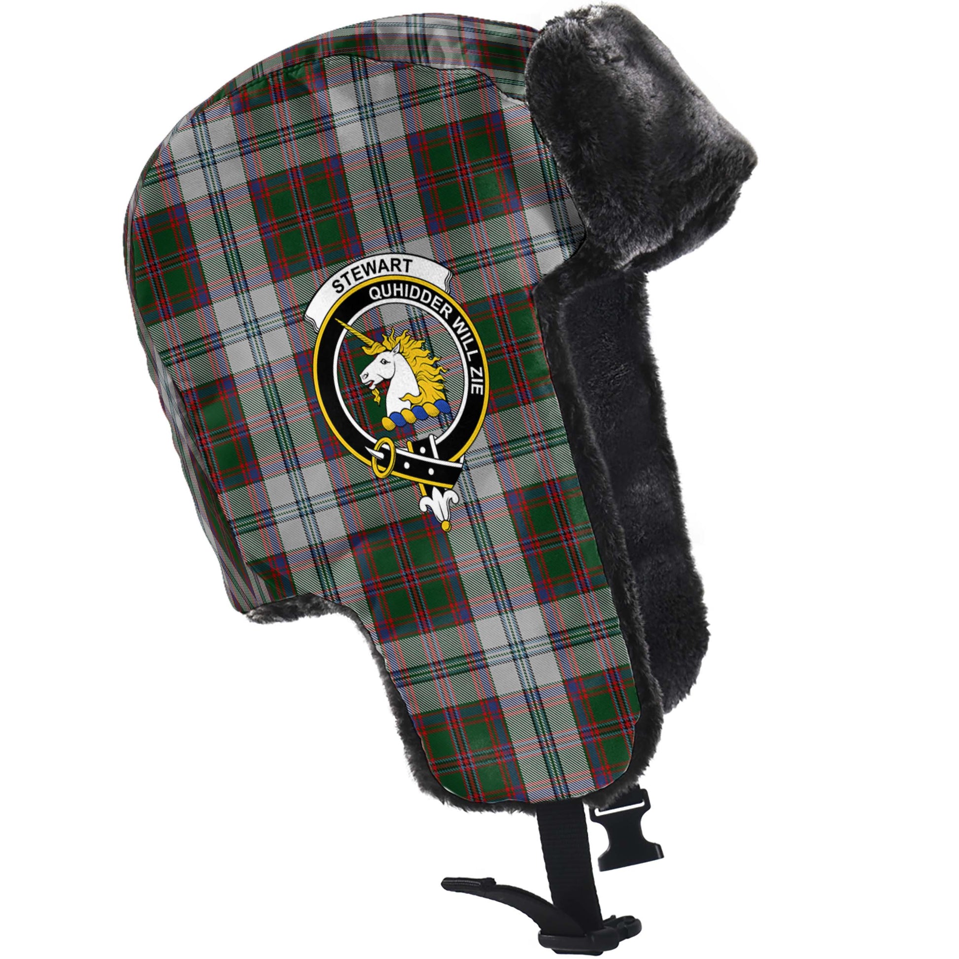 Stewart of Appin Dress Tartan Winter Trapper Hat with Family Crest - Tartanvibesclothing