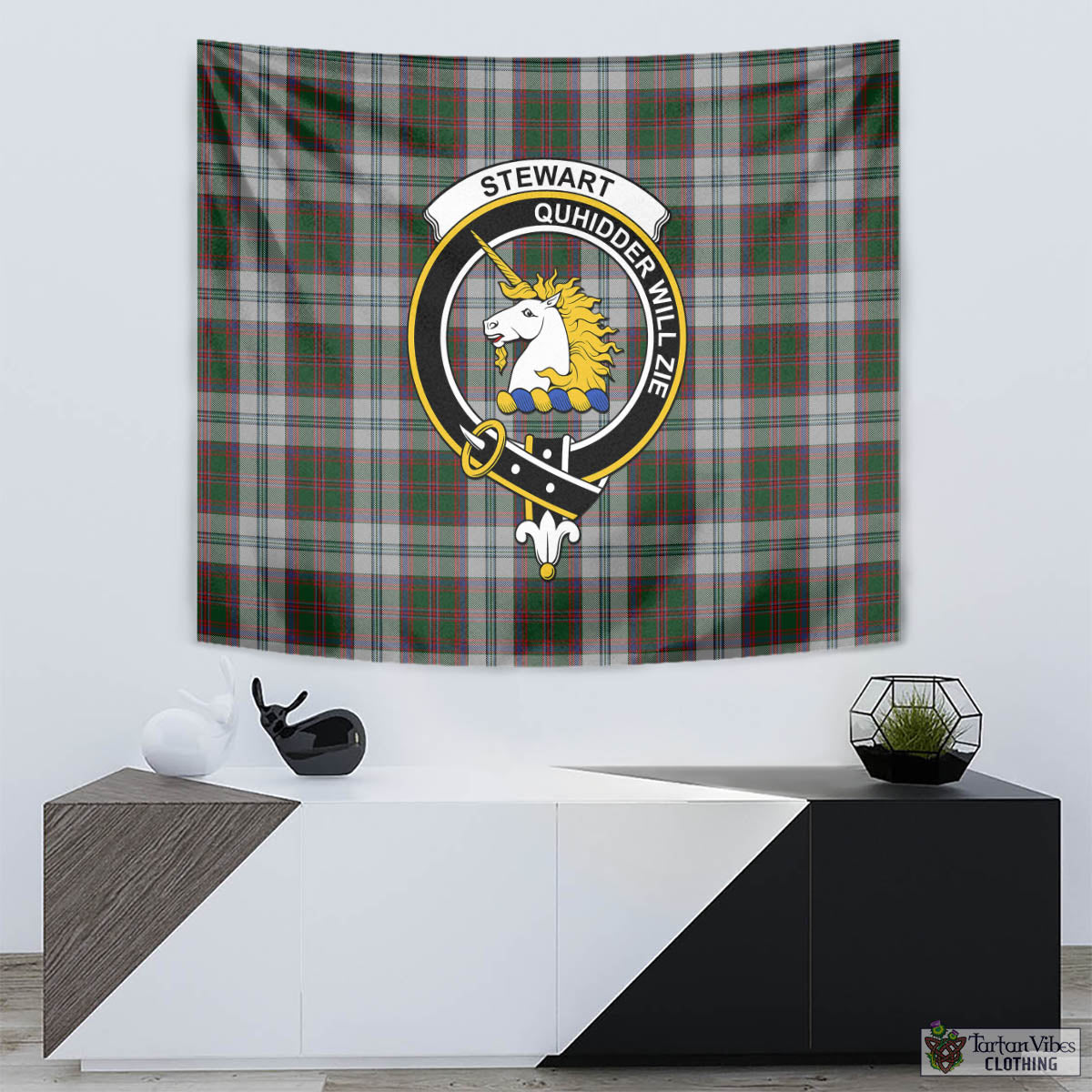 Tartan Vibes Clothing Stewart of Appin Dress Tartan Tapestry Wall Hanging and Home Decor for Room with Family Crest