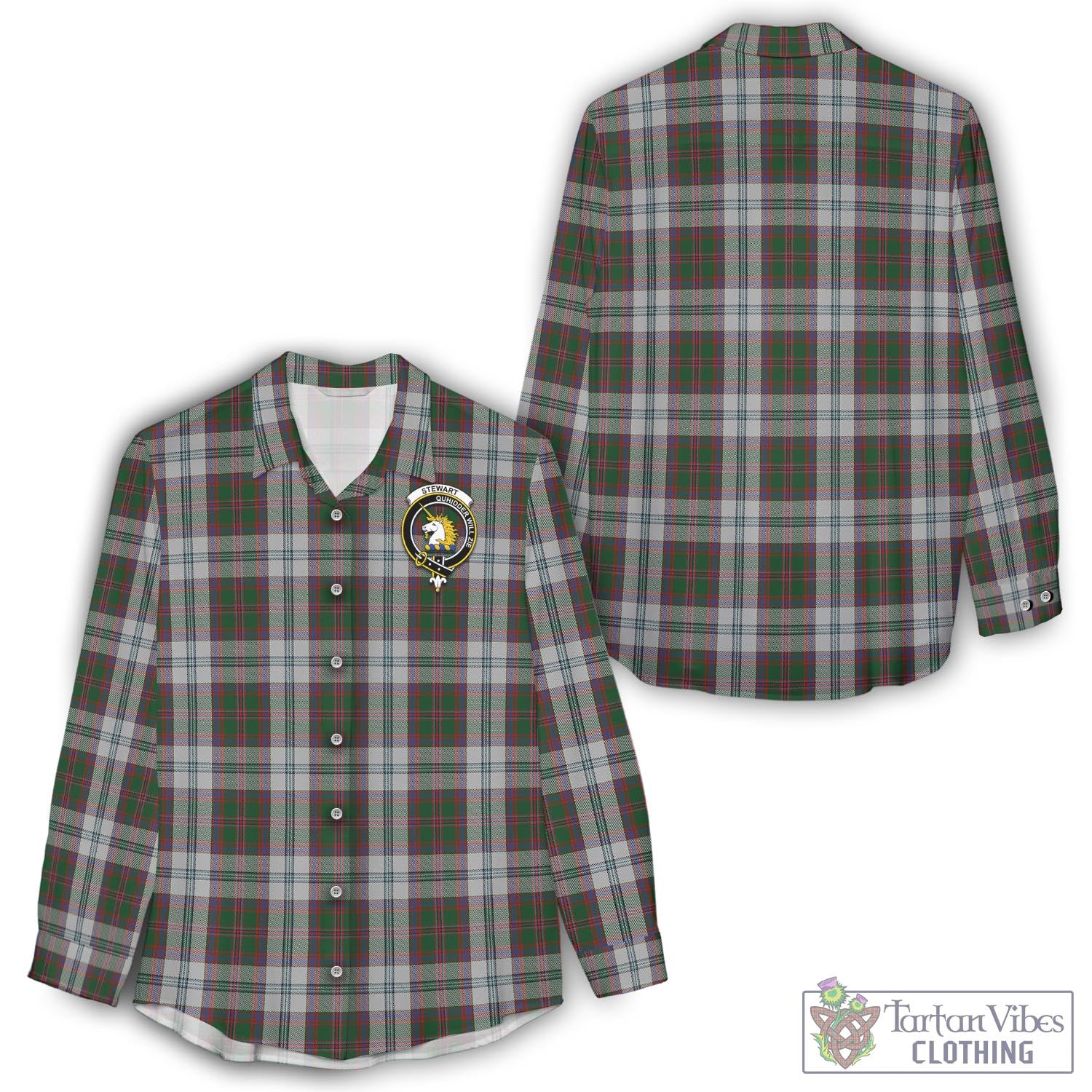 Tartan Vibes Clothing Stewart of Appin Dress Tartan Womens Casual Shirt with Family Crest