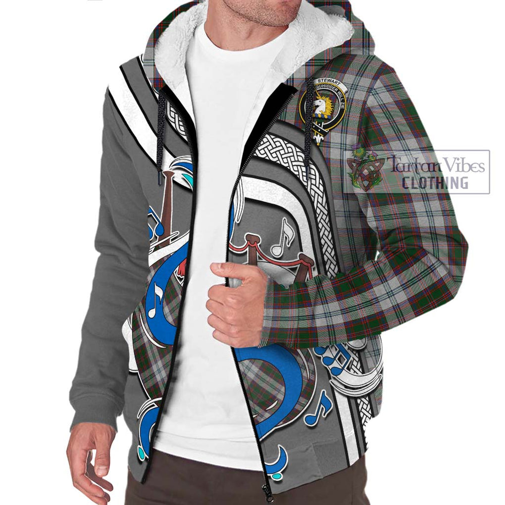 Stewart of Appin Dress Tartan Sherpa Hoodie with Epic Bagpipe Style Unisex - Tartanvibesclothing Shop