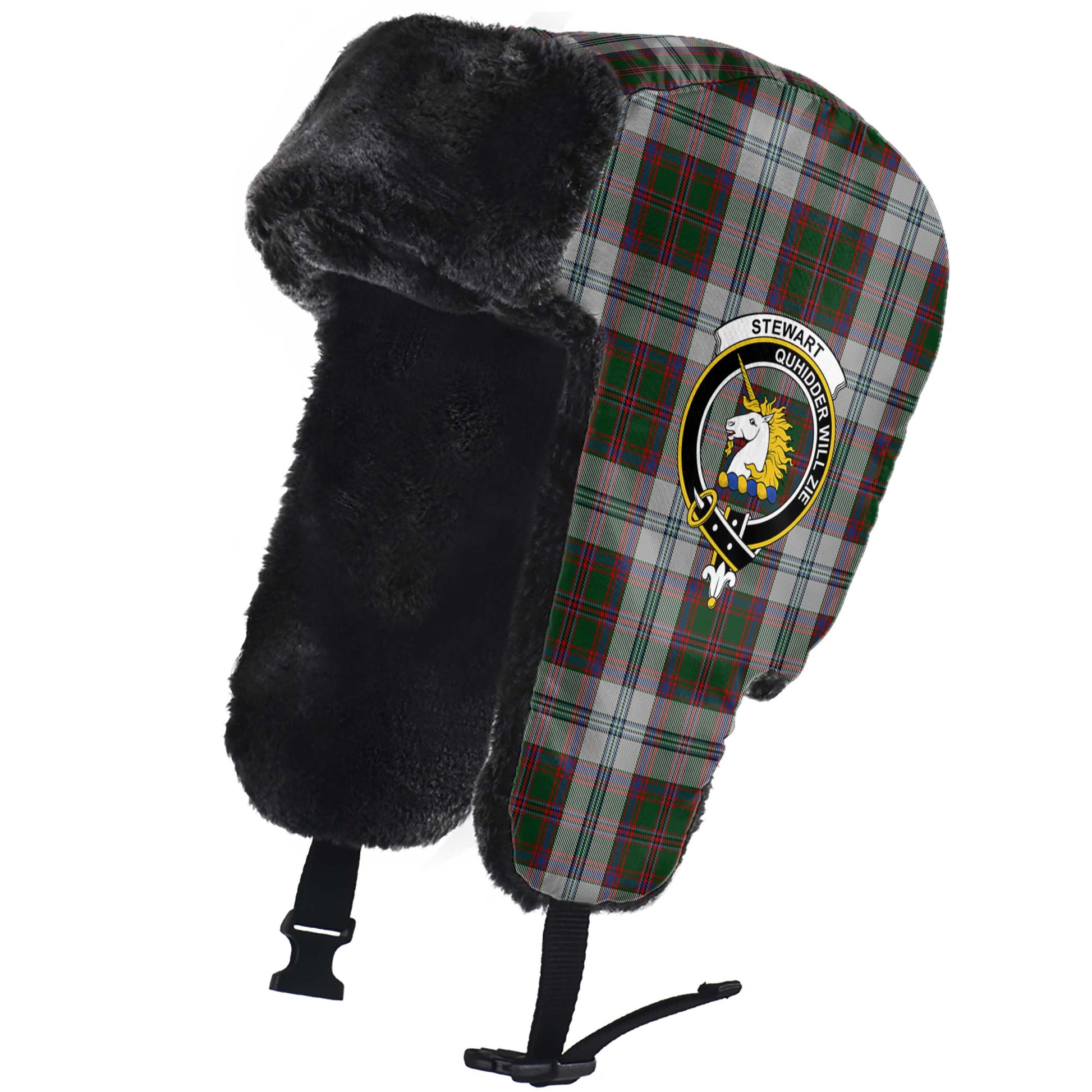 Stewart of Appin Dress Tartan Winter Trapper Hat with Family Crest - Tartanvibesclothing