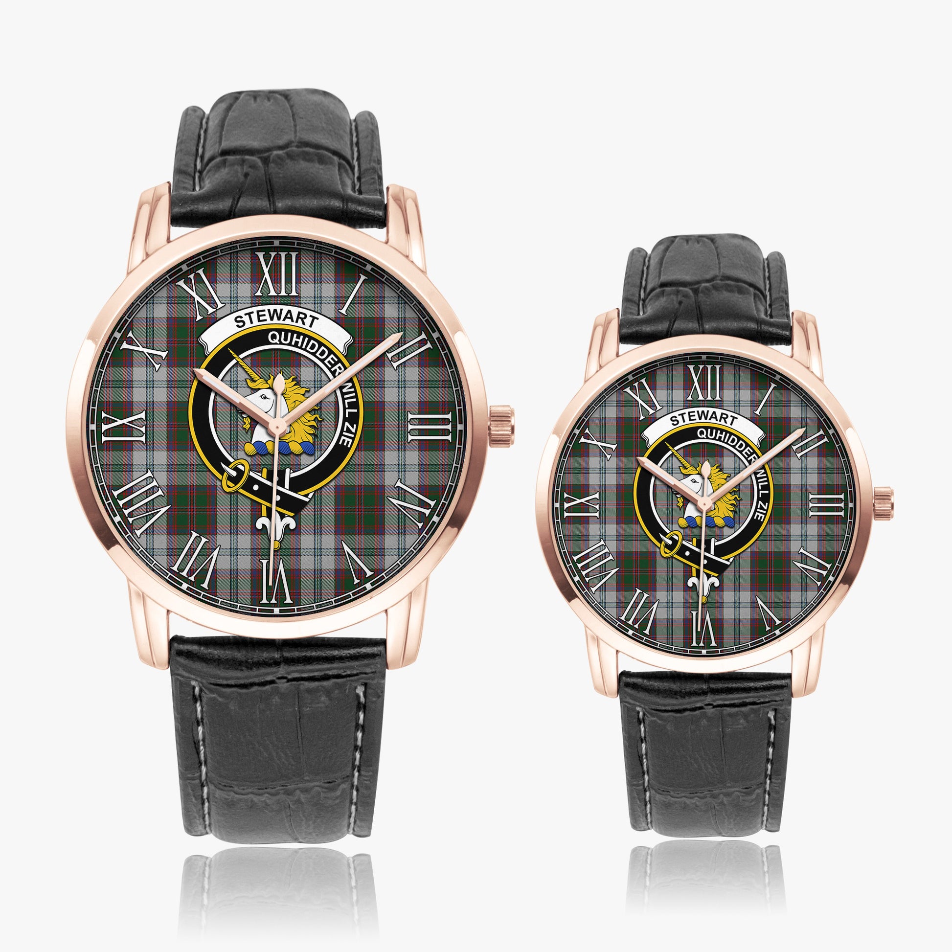 Stewart of Appin Dress Tartan Family Crest Leather Strap Quartz Watch - Tartanvibesclothing