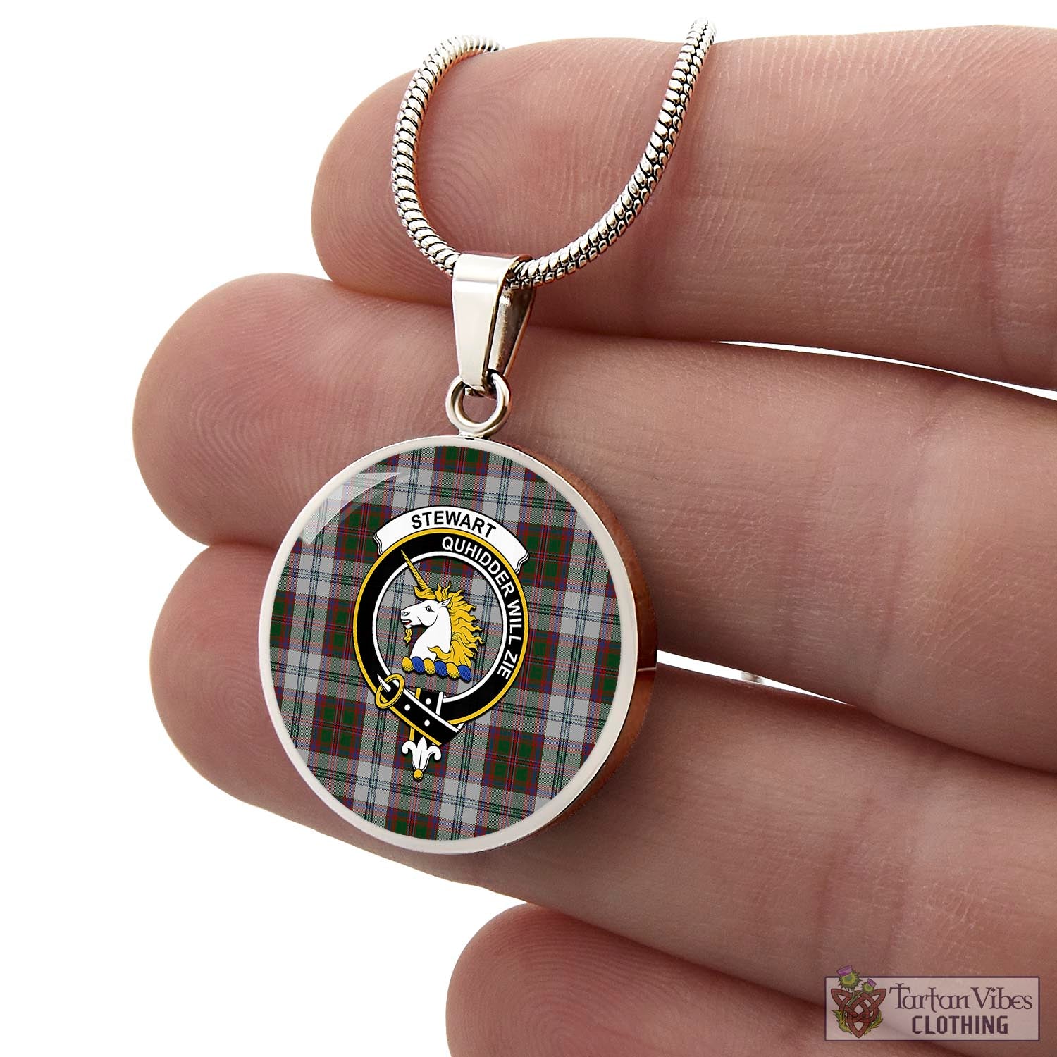 Tartan Vibes Clothing Stewart of Appin Dress Tartan Circle Necklace with Family Crest