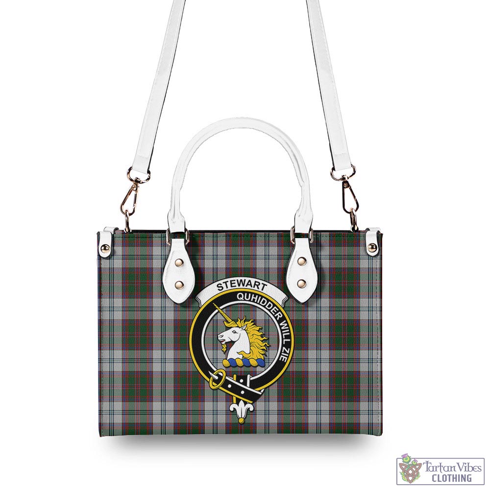 Tartan Vibes Clothing Stewart of Appin Dress Tartan Luxury Leather Handbags with Family Crest