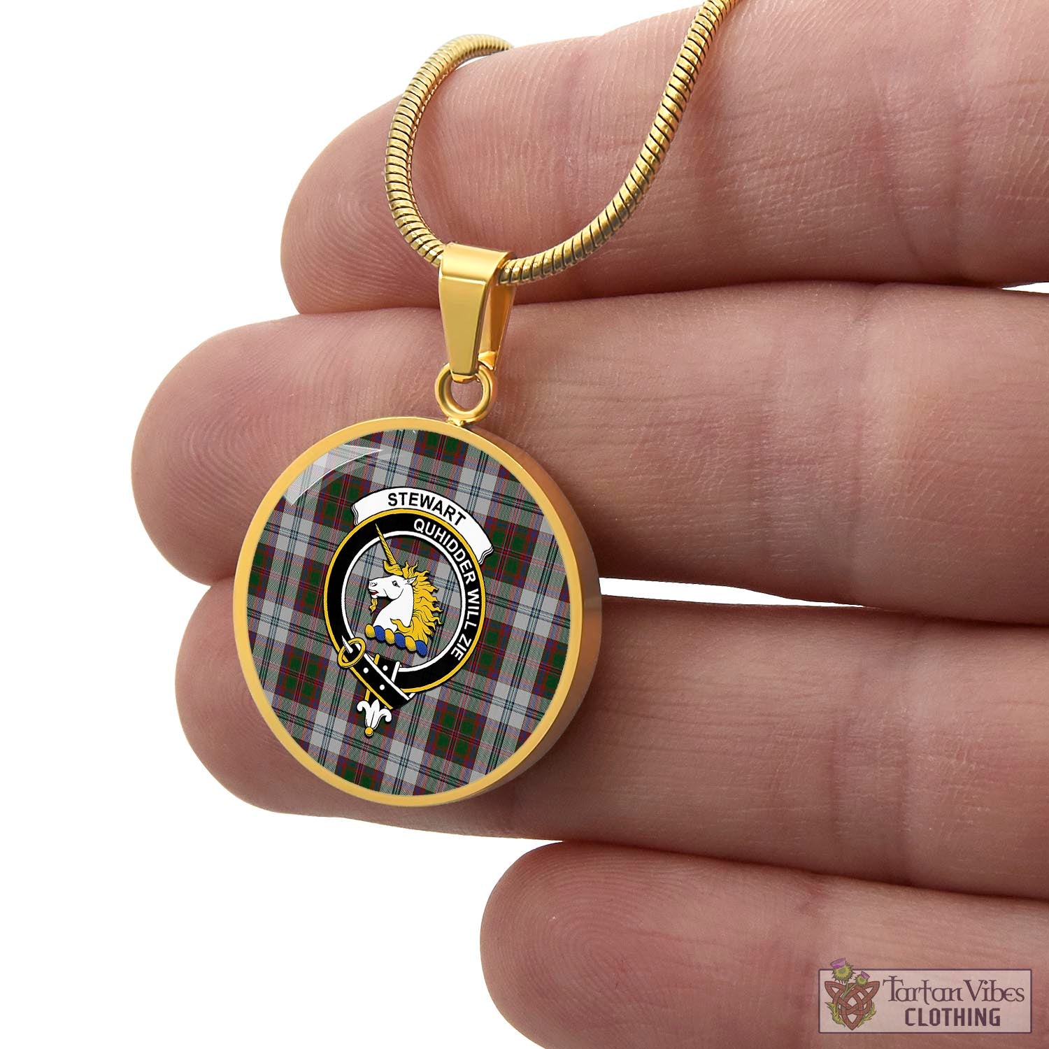 Tartan Vibes Clothing Stewart of Appin Dress Tartan Circle Necklace with Family Crest