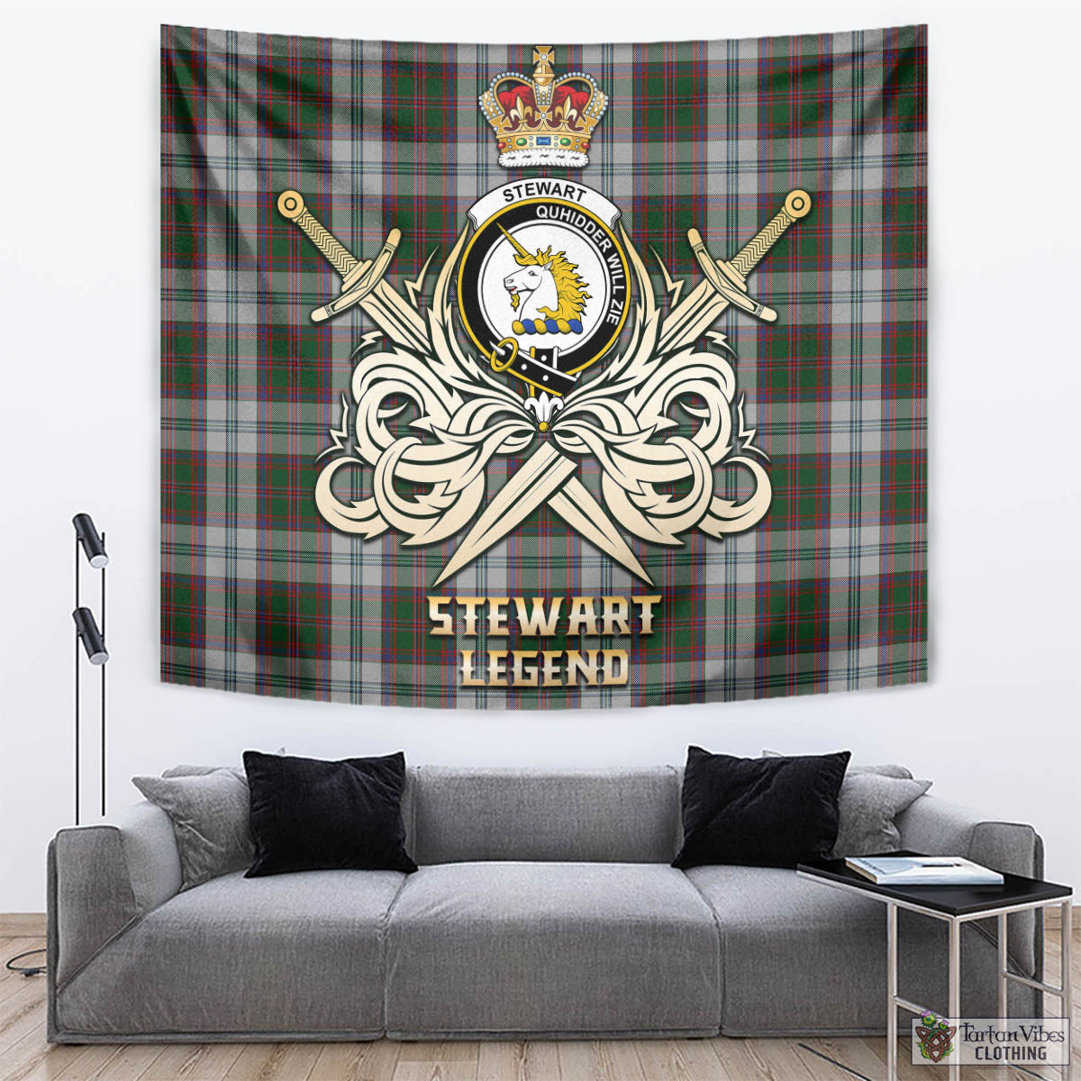 Tartan Vibes Clothing Stewart of Appin Dress Tartan Tapestry with Clan Crest and the Golden Sword of Courageous Legacy