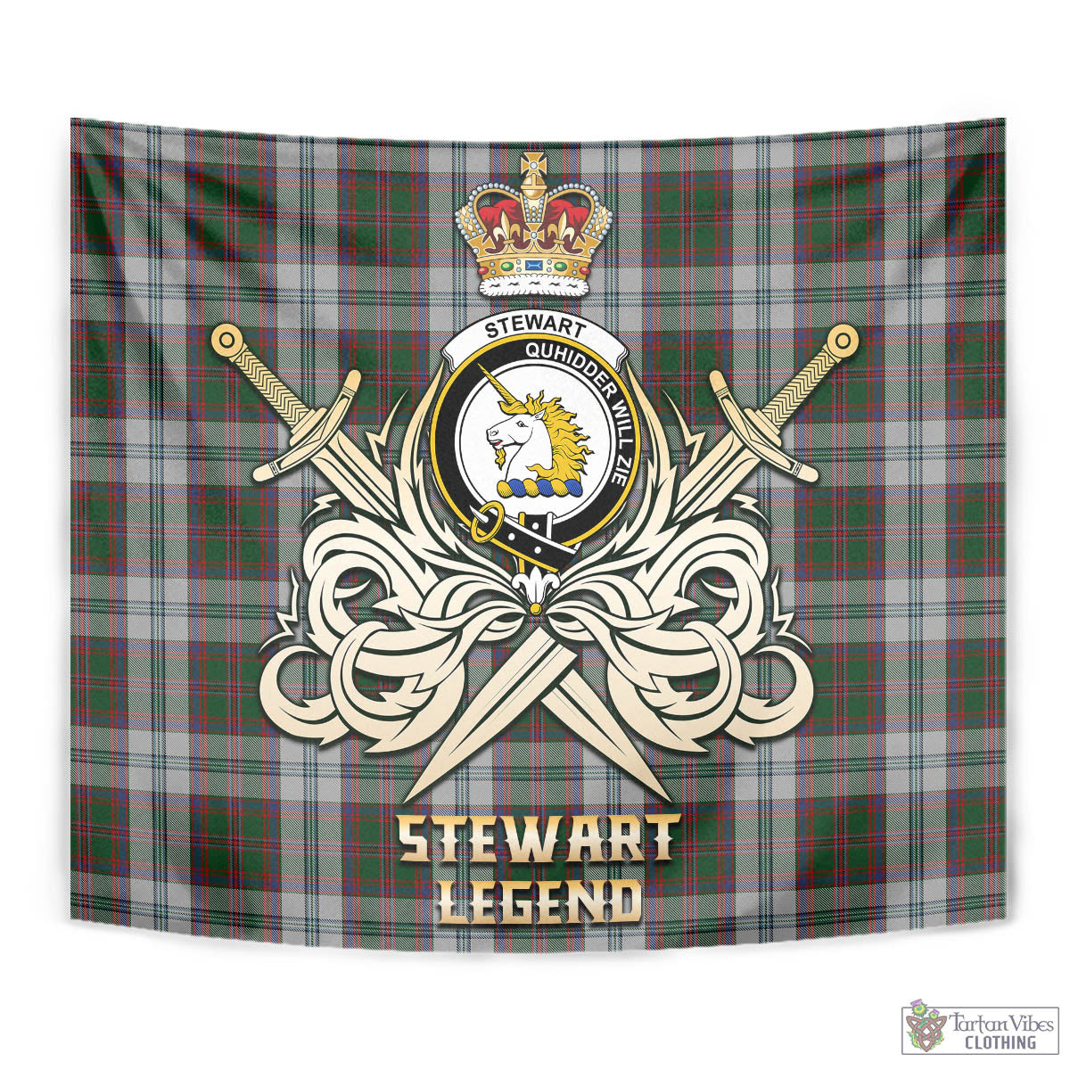 Tartan Vibes Clothing Stewart of Appin Dress Tartan Tapestry with Clan Crest and the Golden Sword of Courageous Legacy