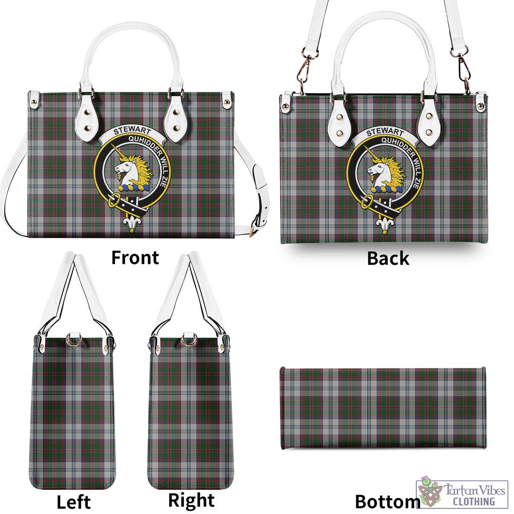 Tartan Vibes Clothing Stewart of Appin Dress Tartan Luxury Leather Handbags with Family Crest