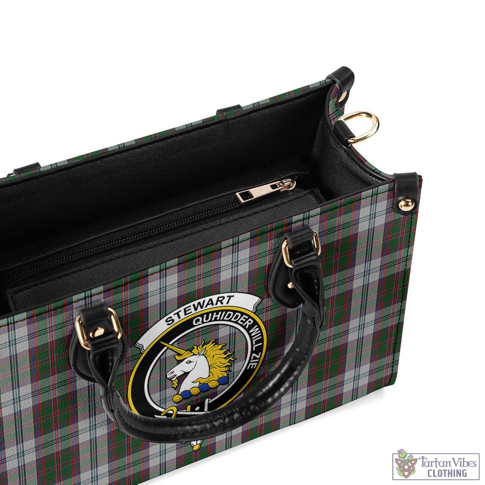 Tartan Vibes Clothing Stewart of Appin Dress Tartan Luxury Leather Handbags with Family Crest