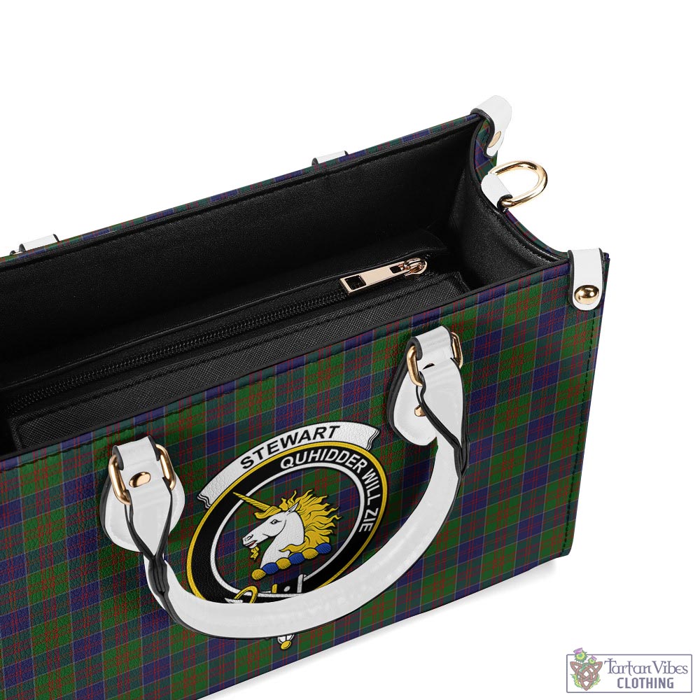 Tartan Vibes Clothing Stewart of Appin Hunting Tartan Luxury Leather Handbags with Family Crest