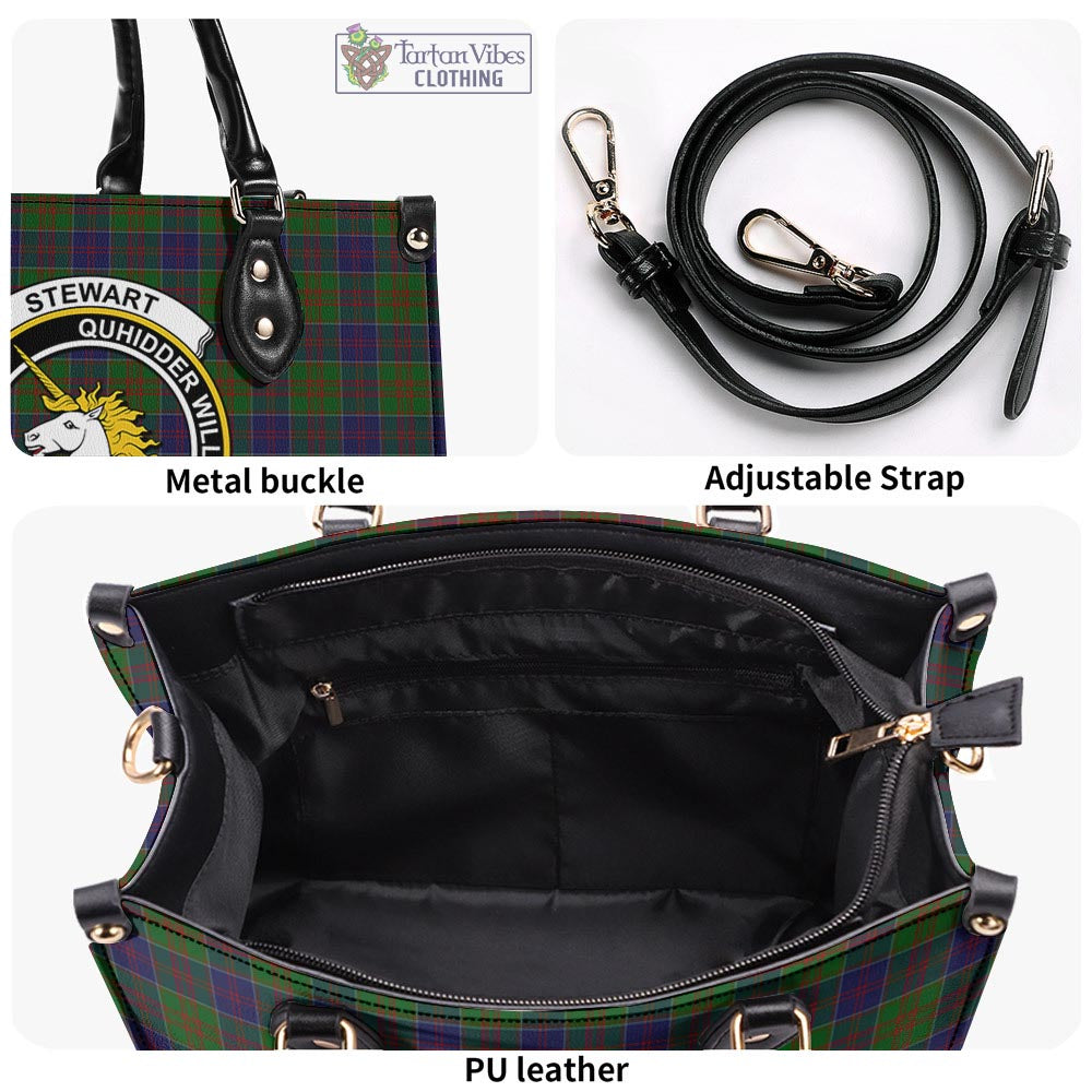 Tartan Vibes Clothing Stewart of Appin Hunting Tartan Luxury Leather Handbags with Family Crest