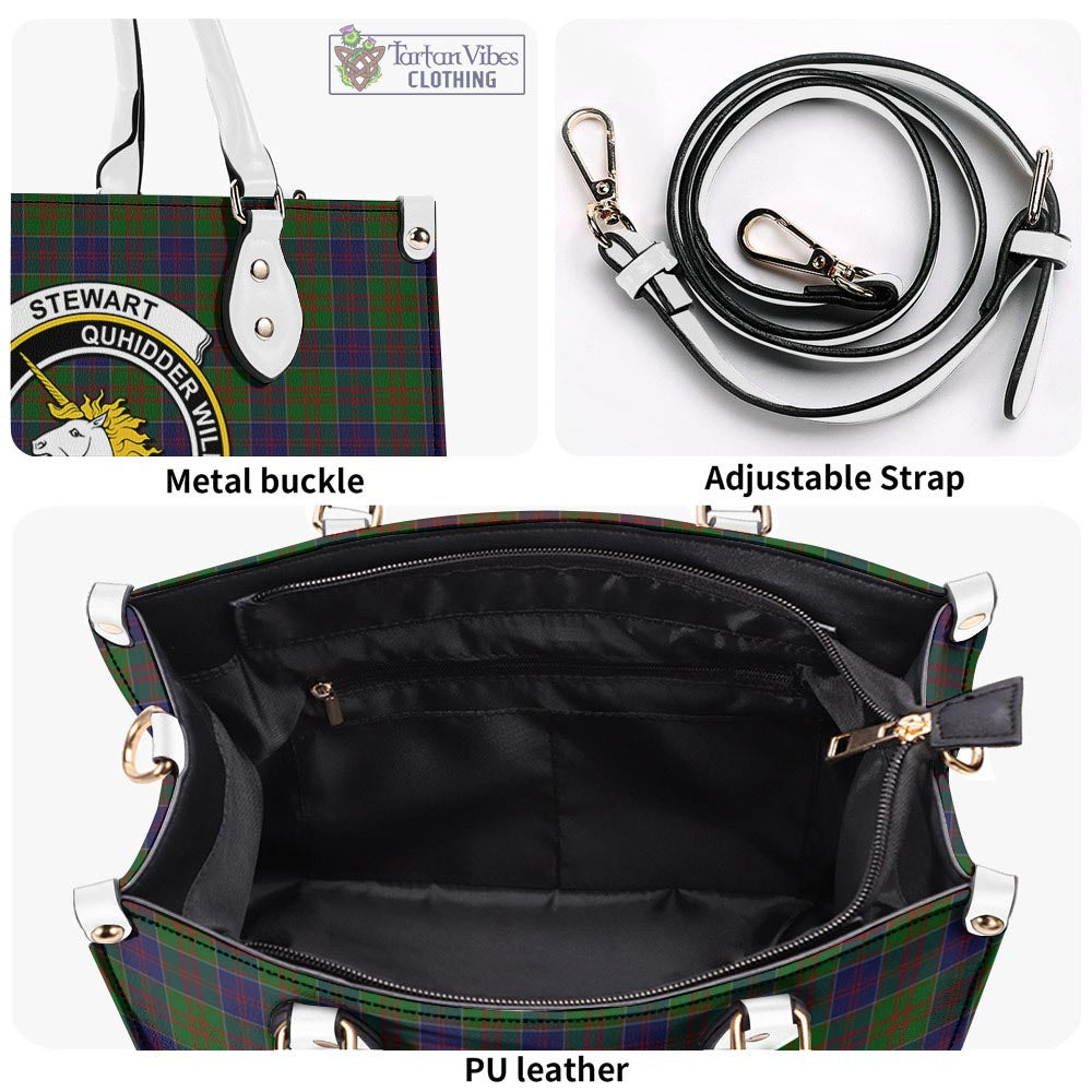 Tartan Vibes Clothing Stewart of Appin Hunting Tartan Luxury Leather Handbags with Family Crest