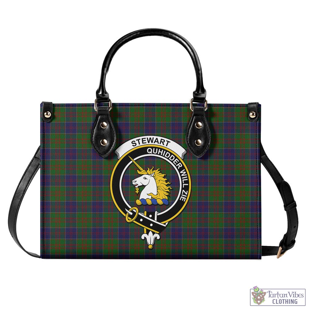 Tartan Vibes Clothing Stewart of Appin Hunting Tartan Luxury Leather Handbags with Family Crest