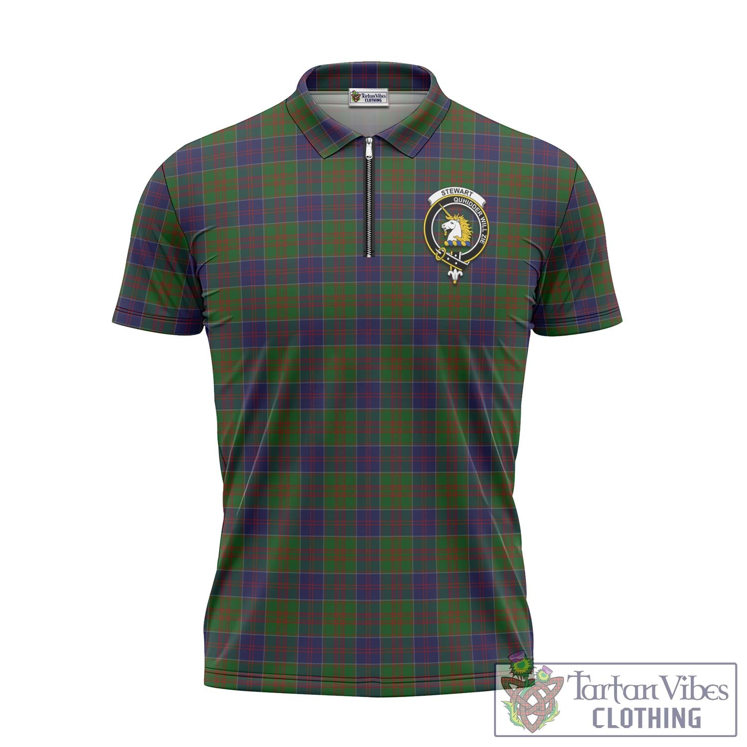 Tartan Vibes Clothing Stewart of Appin Hunting Tartan Zipper Polo Shirt with Family Crest