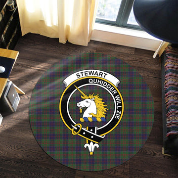 Stewart of Appin Hunting Tartan Round Rug with Family Crest