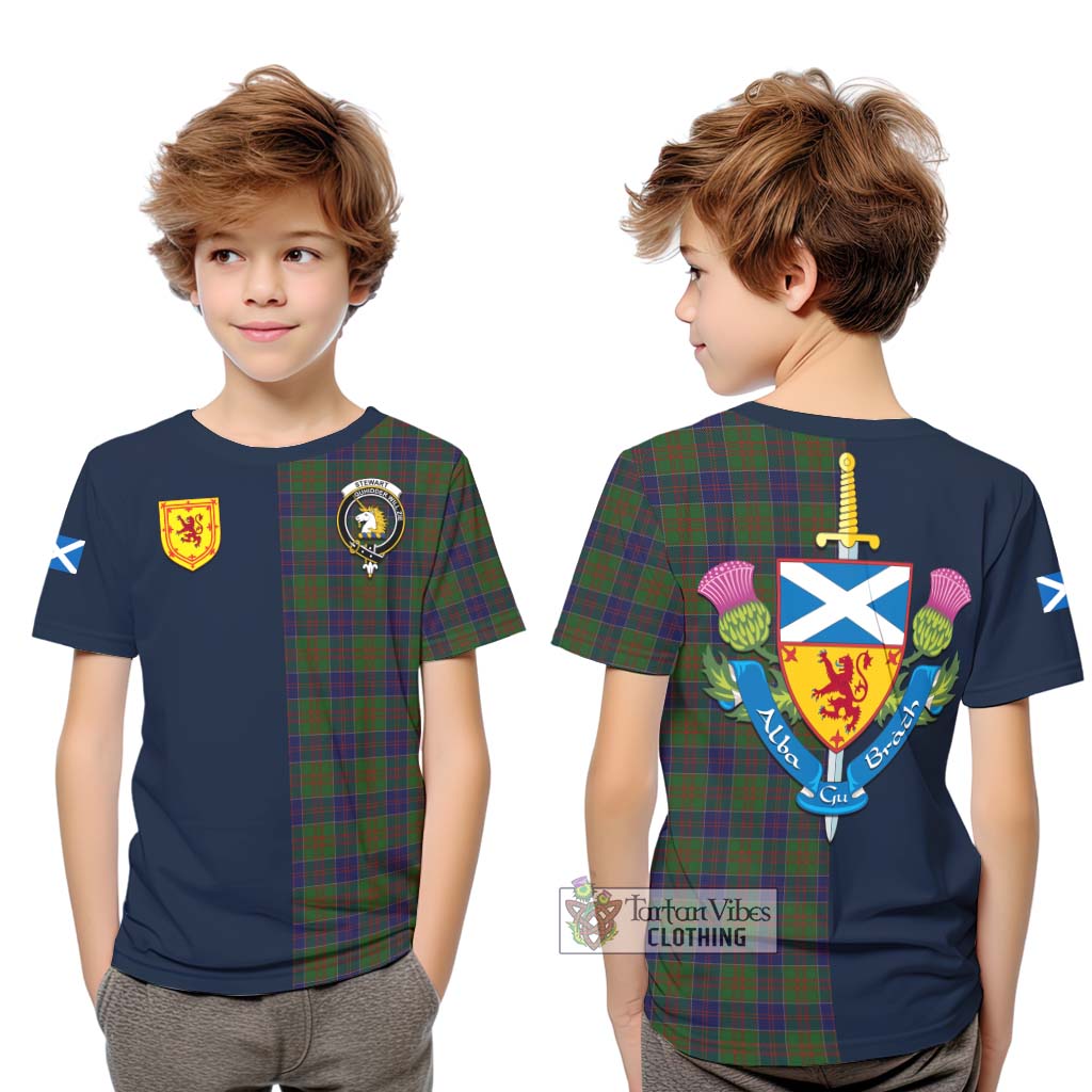 Tartan Vibes Clothing Stewart of Appin Hunting Tartan Kid T-Shirt with Scottish Lion Royal Arm Half Style